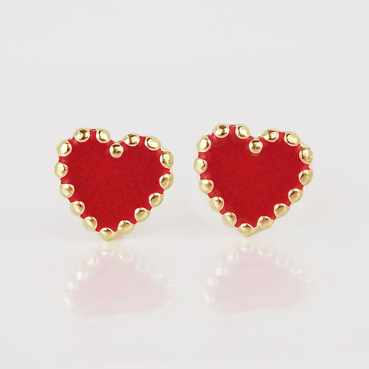 Amor Eterno - Broqueles Corazón Esmaltado / Oro Sólido 10k / Rojo