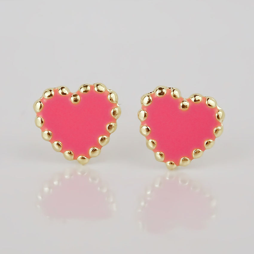 Amor Eterno - Broqueles Corazón Esmaltado / Oro Sólido 10k / Rosa