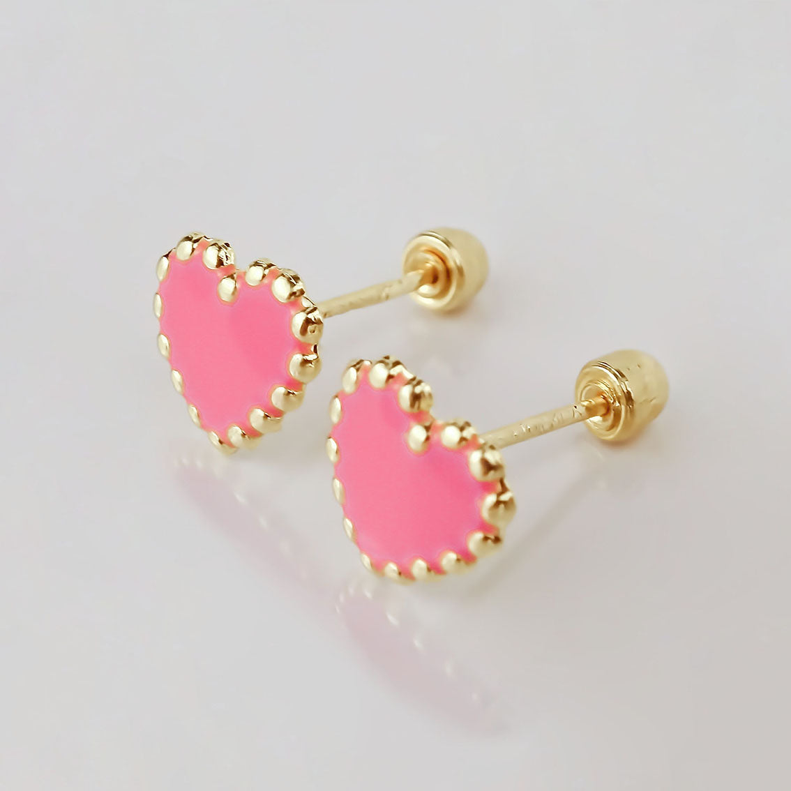 Amor Eterno - Broqueles Corazón Esmaltado / Oro Sólido 10k / Rosa