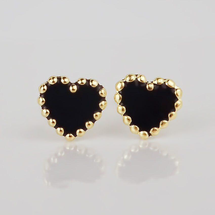 Amor Eterno - Broqueles Corazón Esmaltado / Oro Sólido 10k / Negro