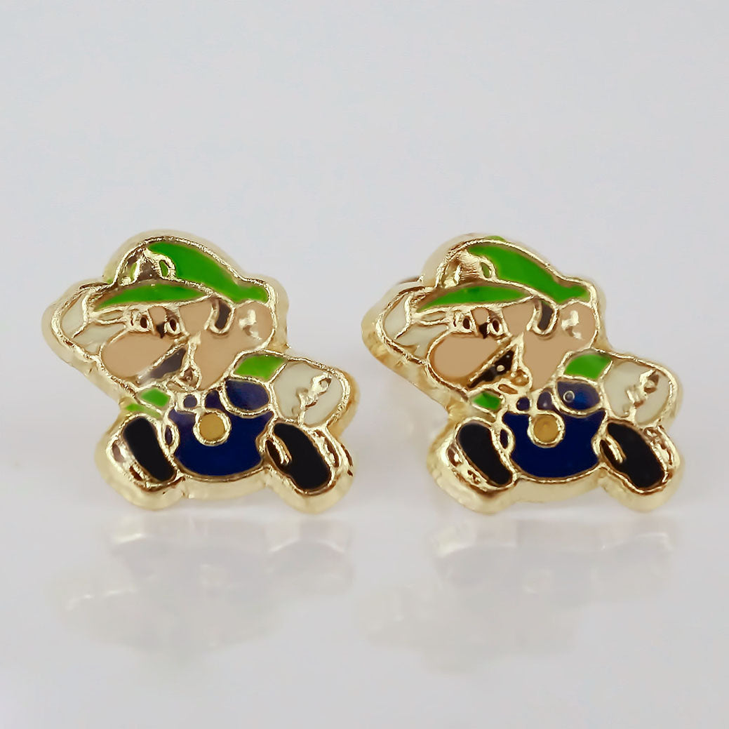 Amor Eterno - Broqueles Mario Bros Toad / Aretes Oro 10k / Luigi