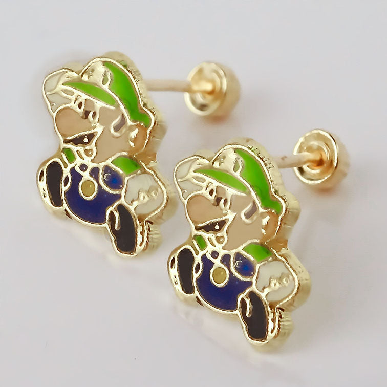 Amor Eterno - Broqueles Mario Bros Toad / Aretes Oro 10k / Luigi