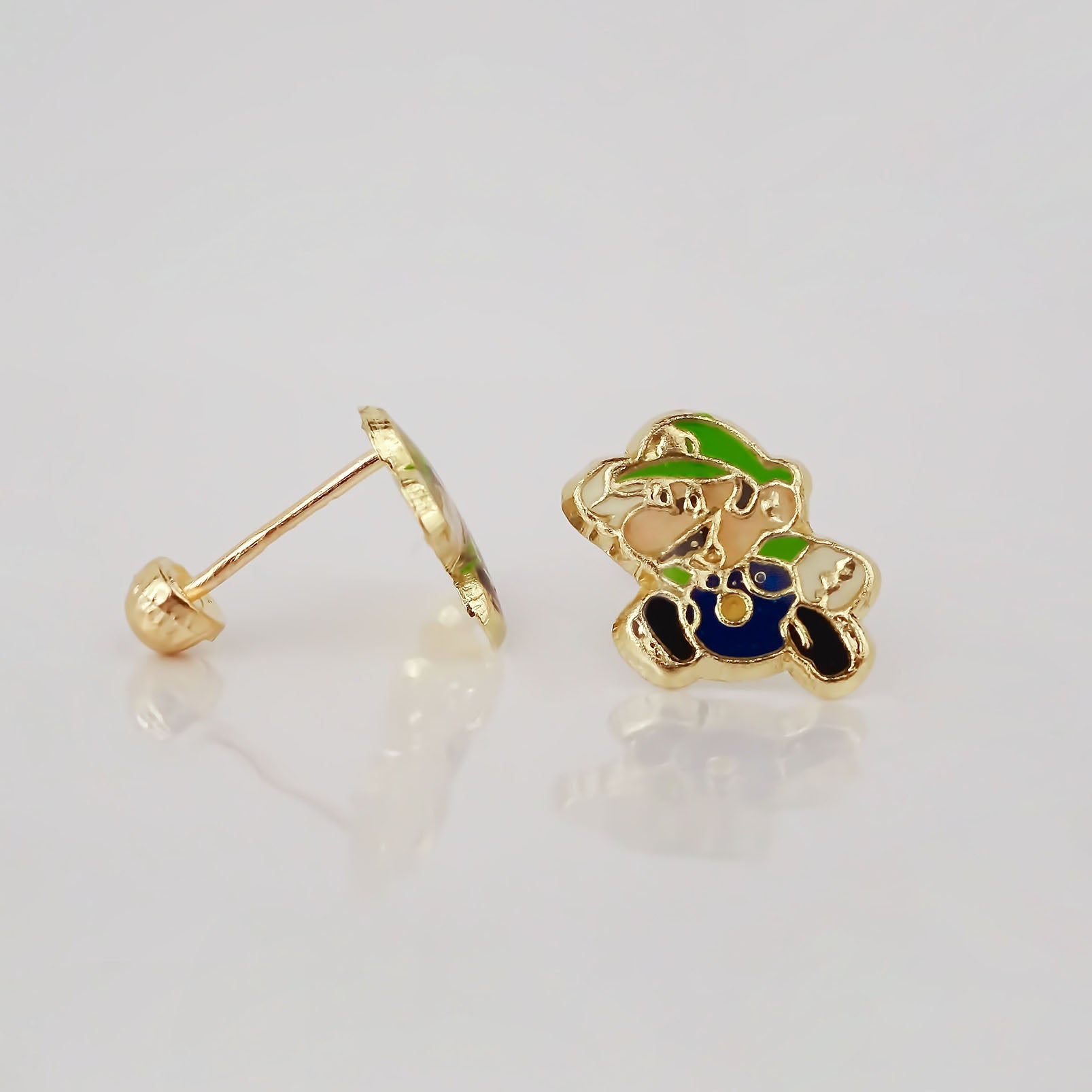 Amor Eterno - Broqueles Mario Bros Toad / Aretes Oro 10k / Luigi