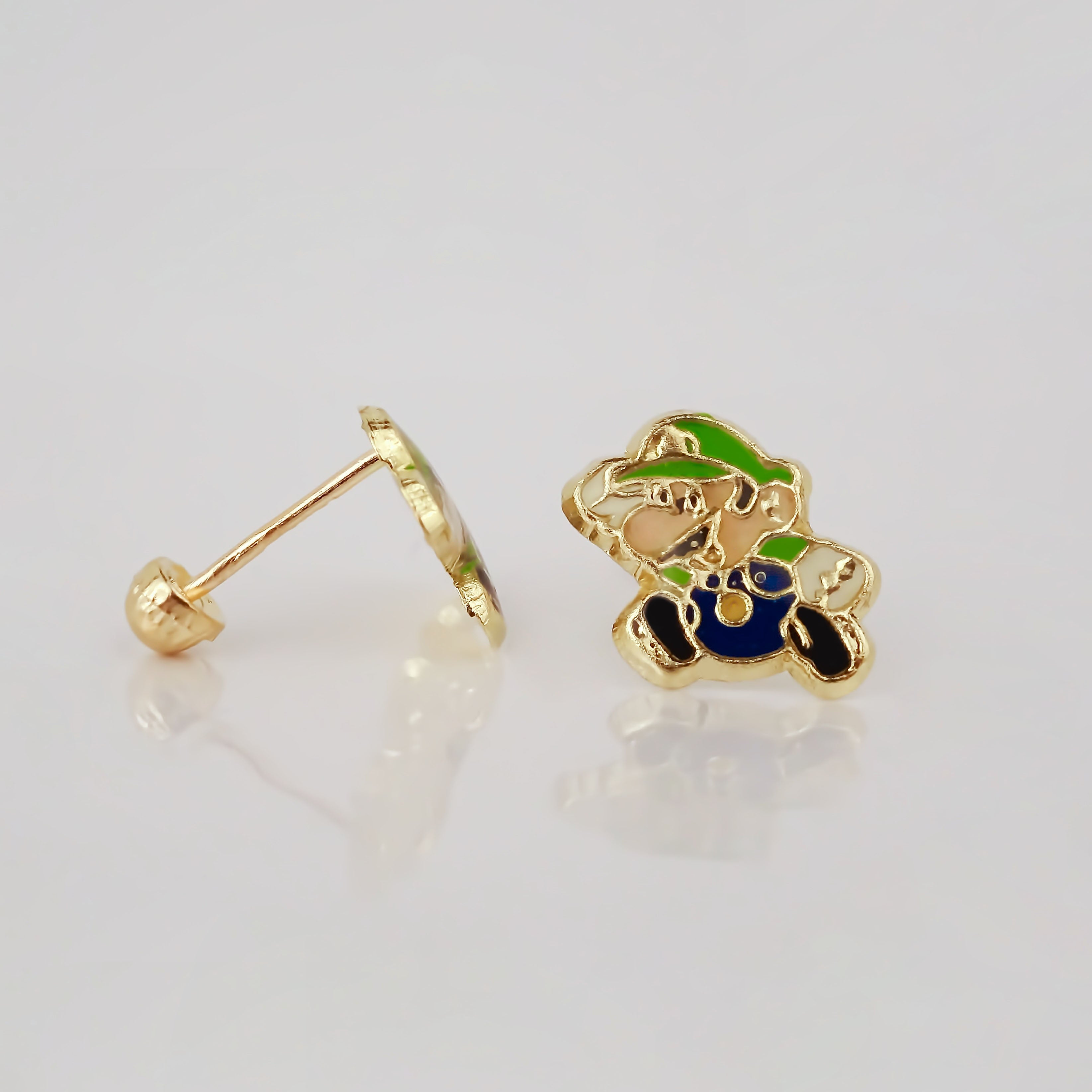 Amor Eterno - Broqueles Mario Bros Toad / Aretes Oro 10k / Luigi