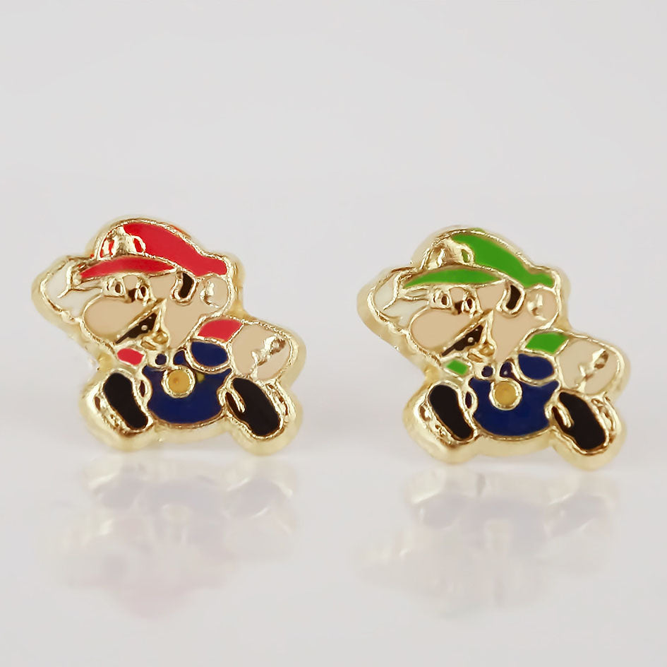 Amor Eterno - Broqueles Mario Bros Toad / Aretes Oro 10k / Mario y Luigi