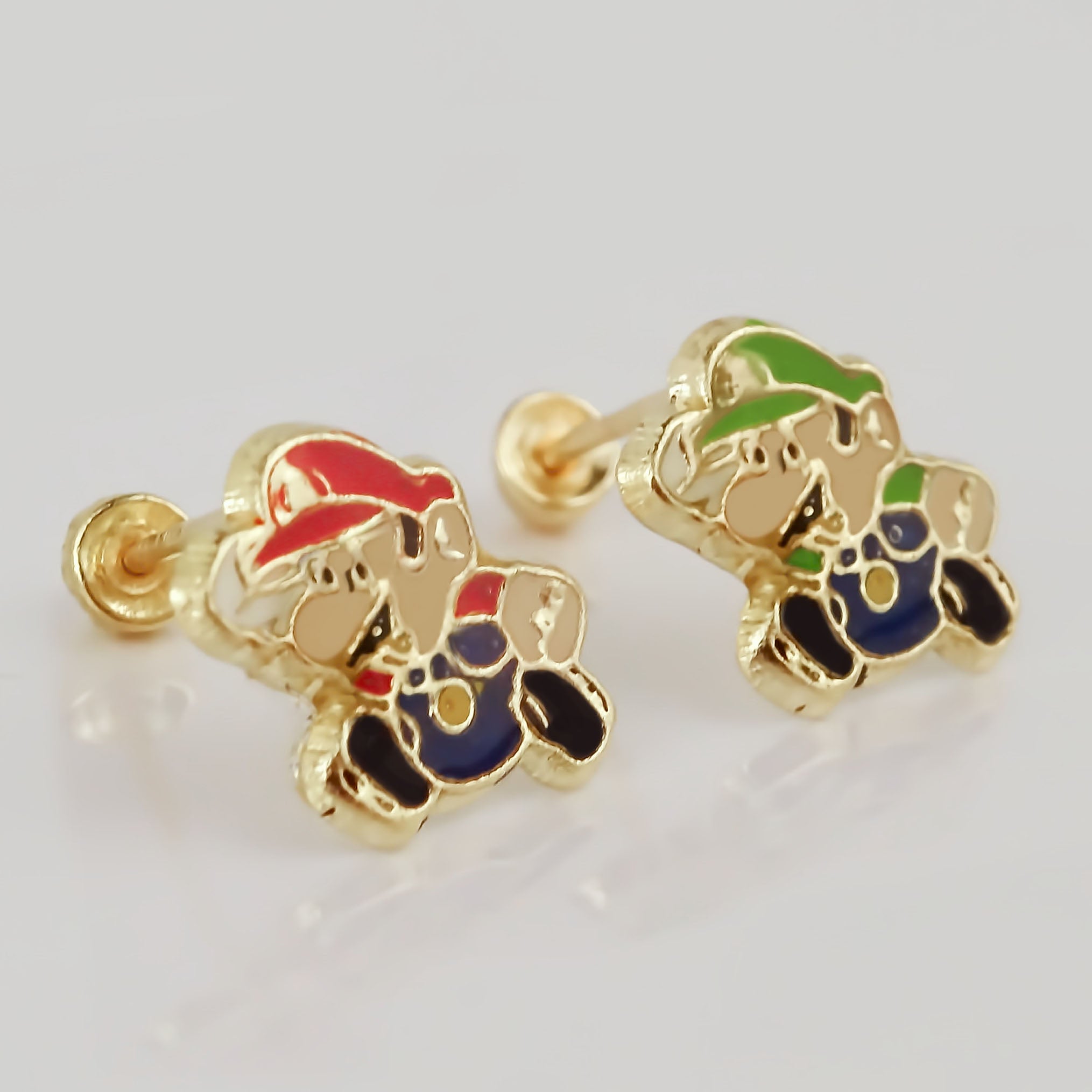 Amor Eterno - Broqueles Mario Bros Toad / Aretes Oro 10k / Mario y Luigi