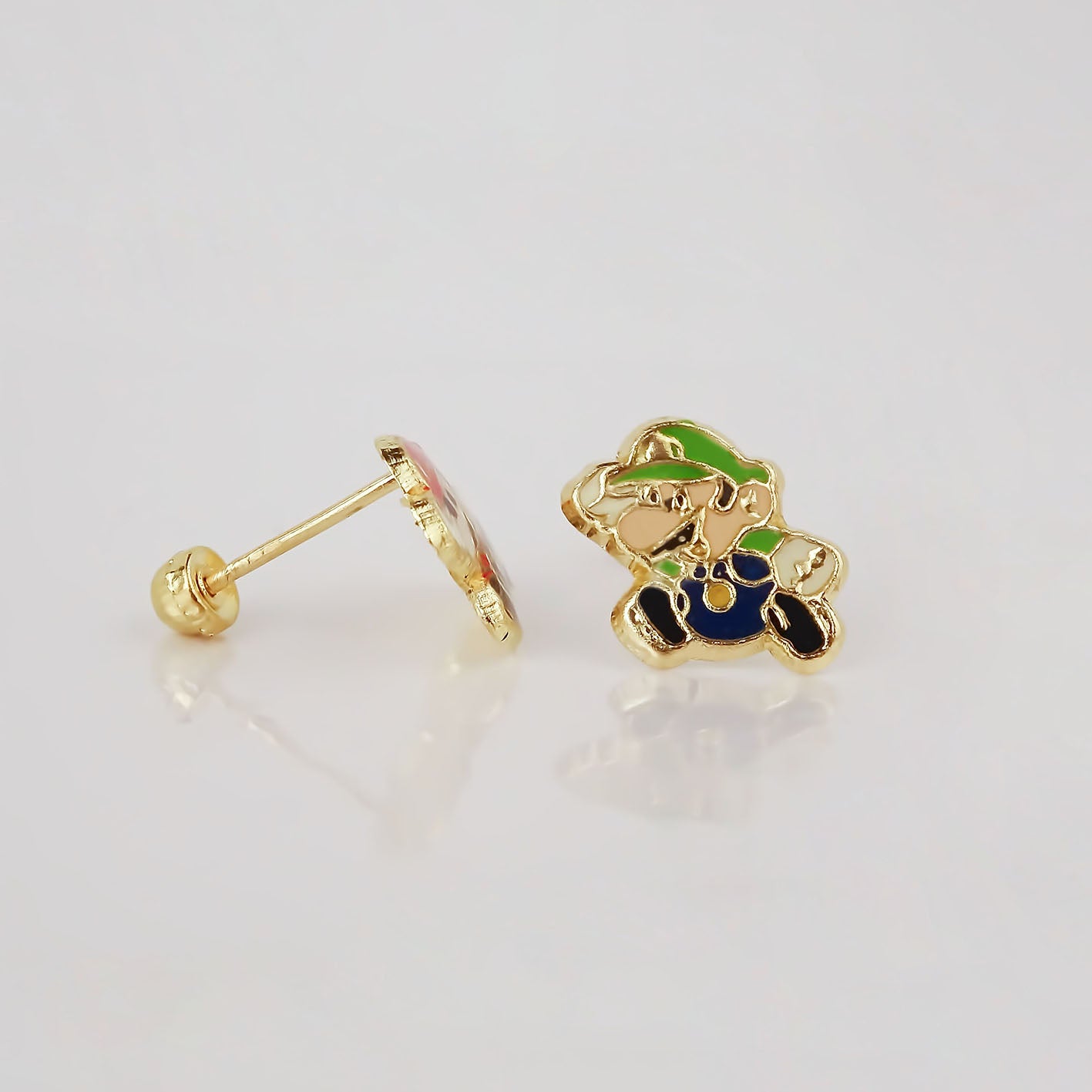 Amor Eterno - Broqueles Mario Bros Toad / Aretes Oro 10k / Mario y Luigi