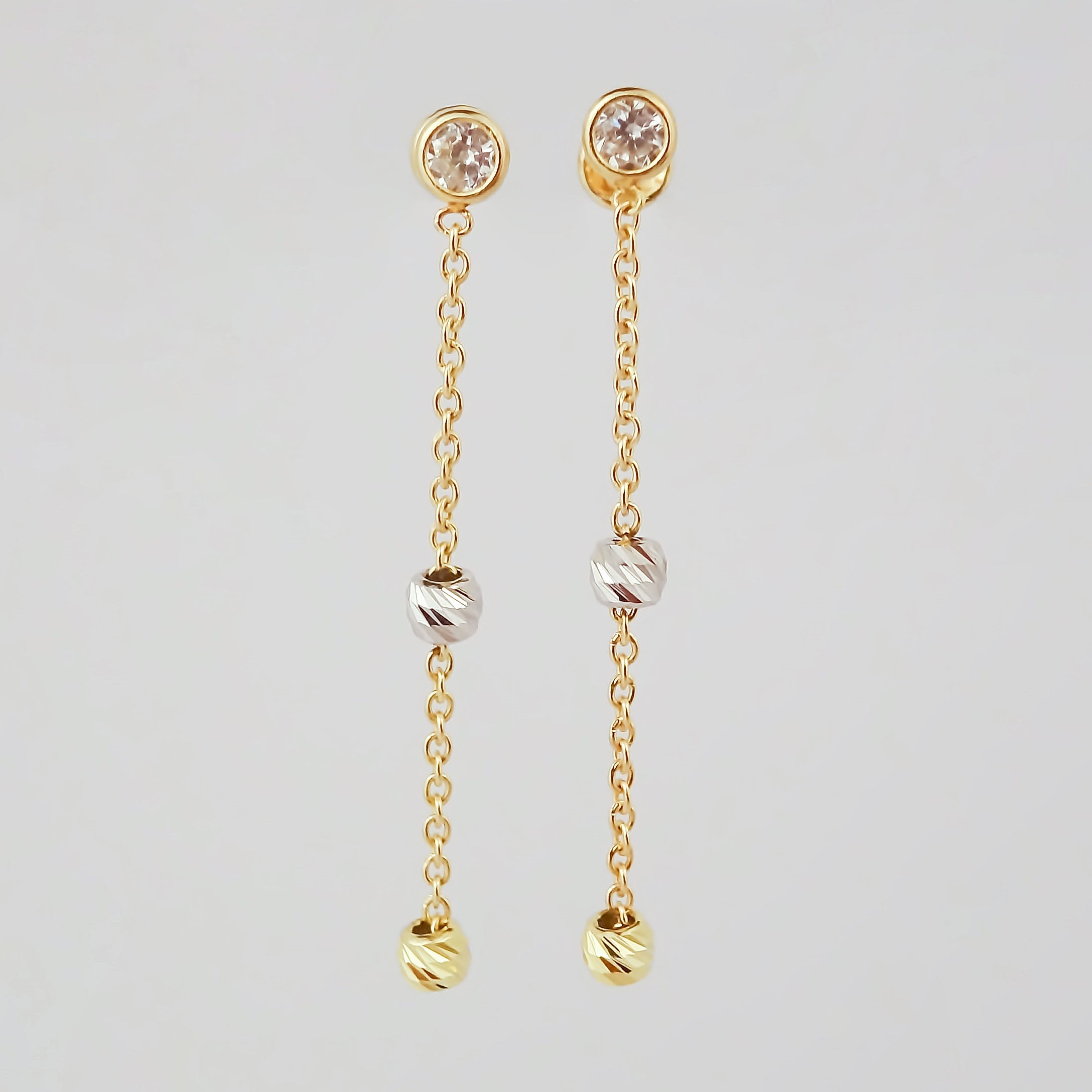 Amor Eterno - Aretes Largos Colgantes Bisel / Oro 10k