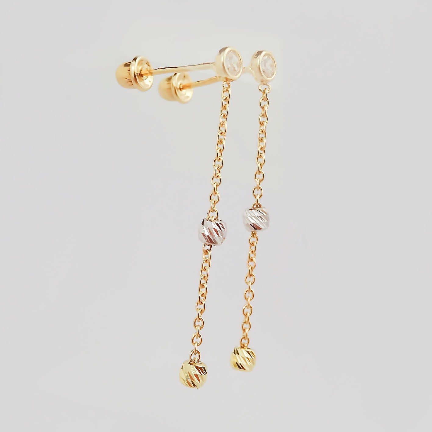 Amor Eterno - Aretes Largos Colgantes Bisel / Oro 10k