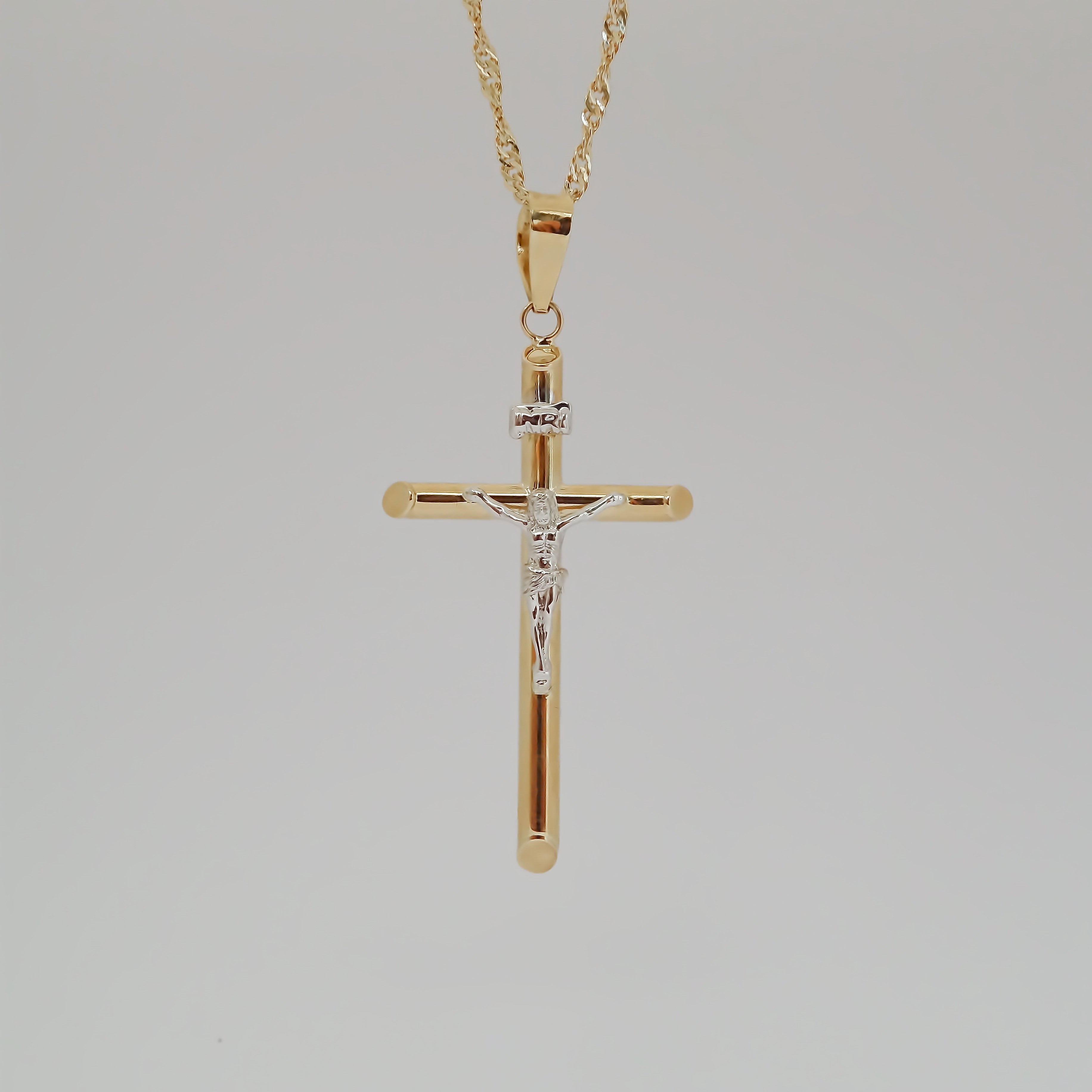 Amor Eterno - Dije Cruz Crucifijo Grande / Oro 10k + Cadena