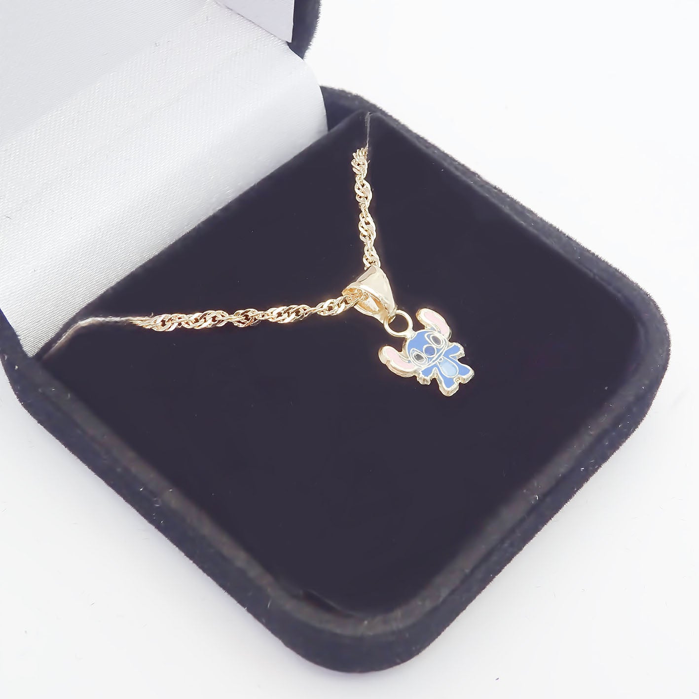 Amor Eterno - Dije Stich / Oro Sólido 10k + Cadena De Regalo