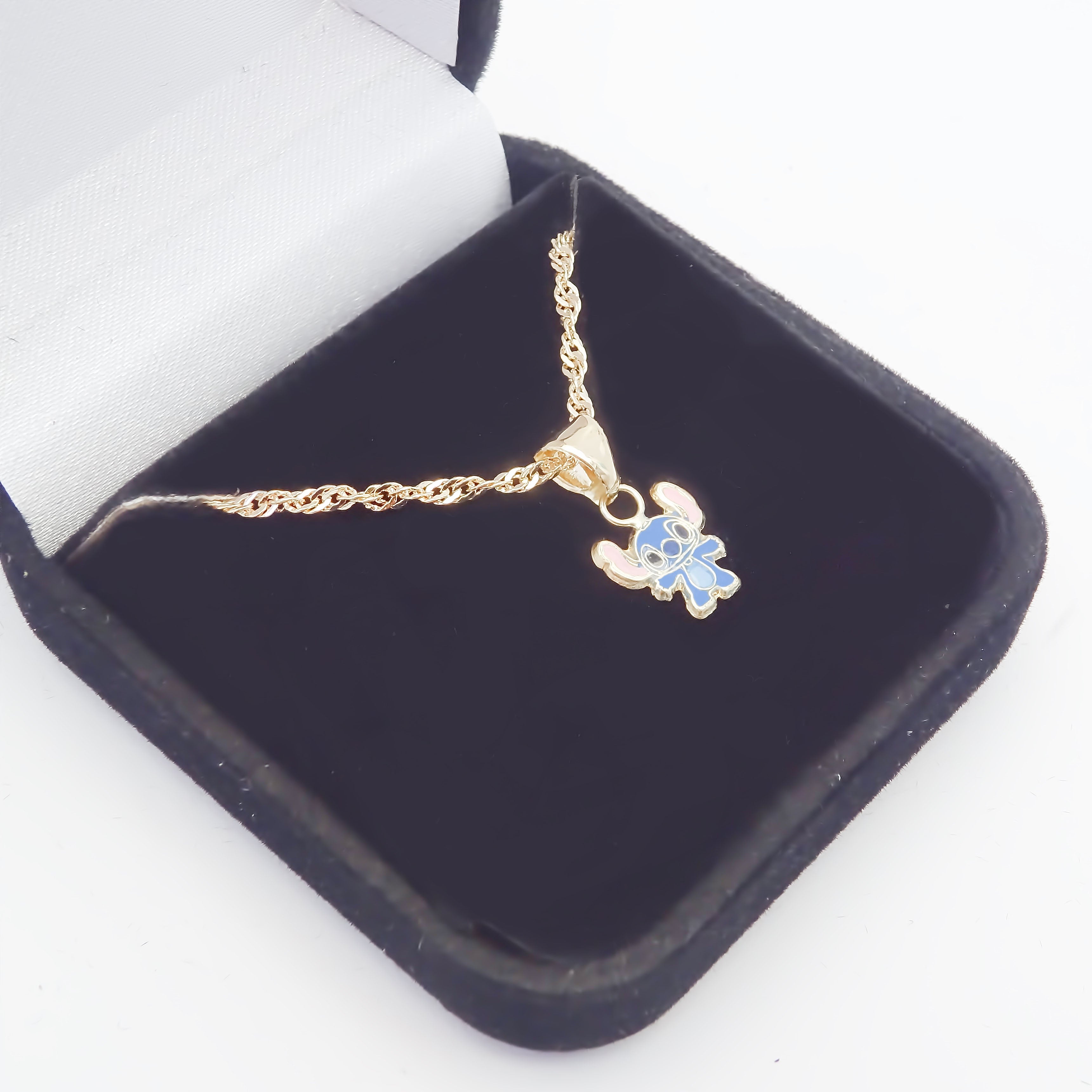 Amor Eterno - Dije Stich / Oro Sólido 10k + Cadena De Regalo