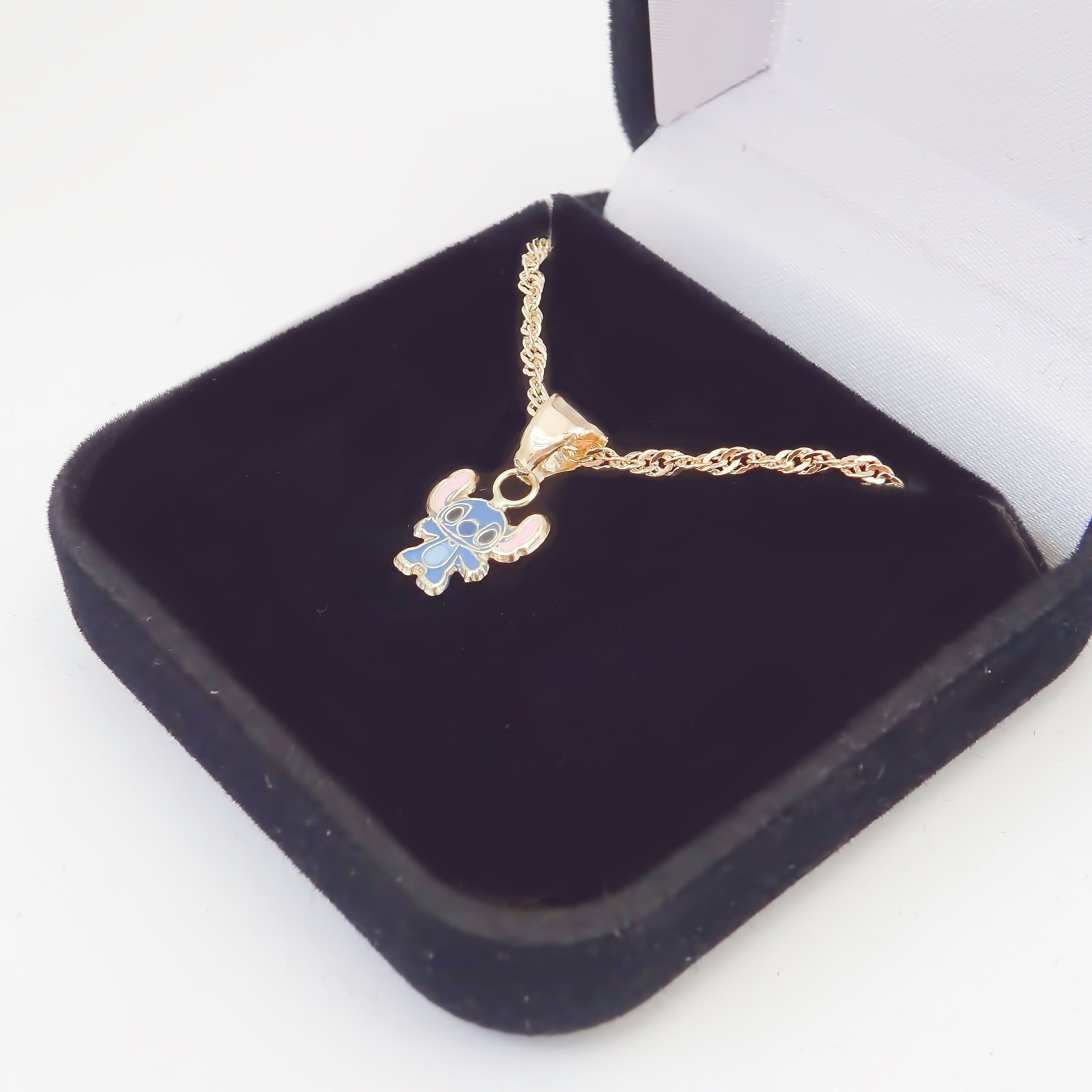 Amor Eterno - Dije Stich / Oro Sólido 10k + Cadena De Regalo