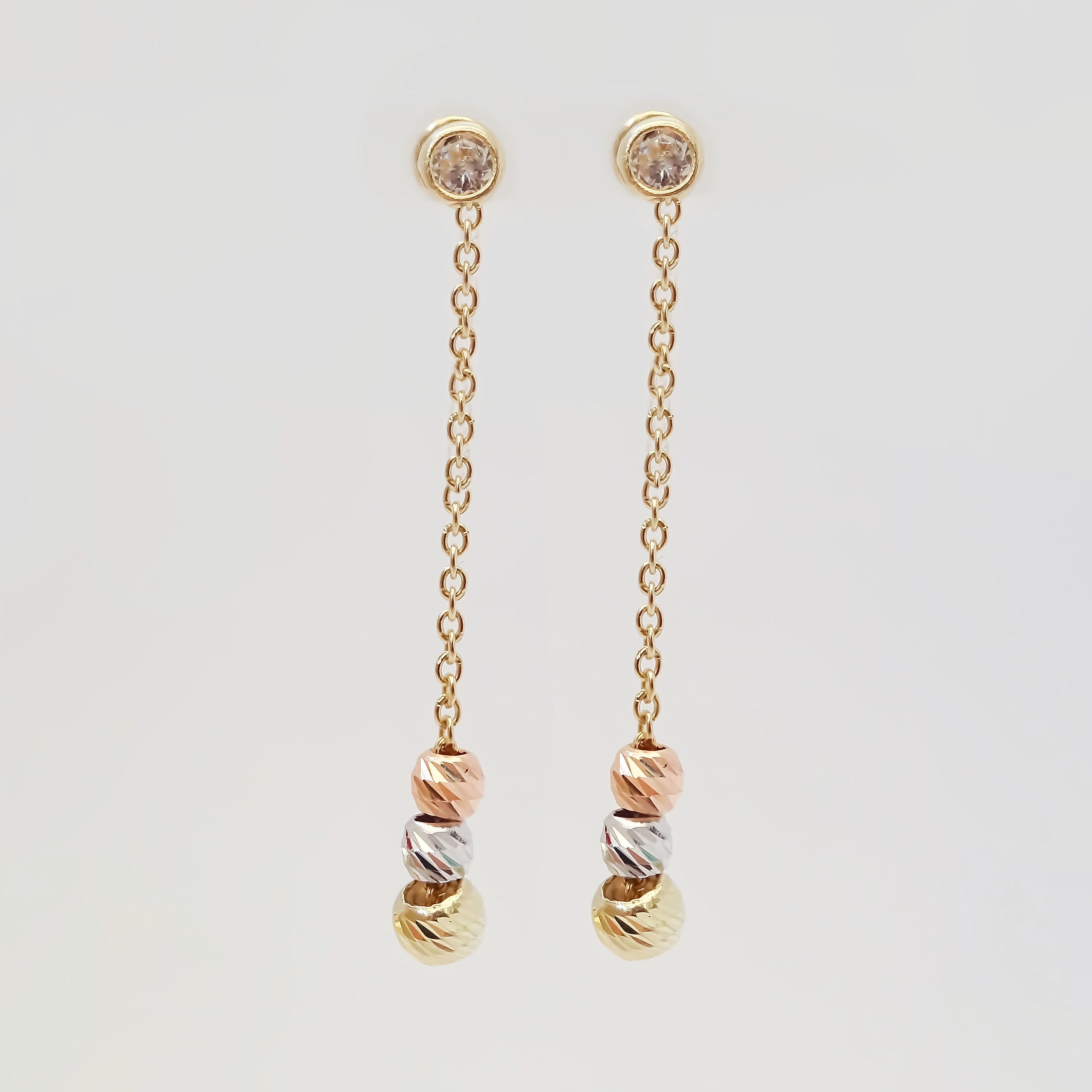 Amor Eterno - Aretes Colgantes Bisel Bolitas / Oro 10k