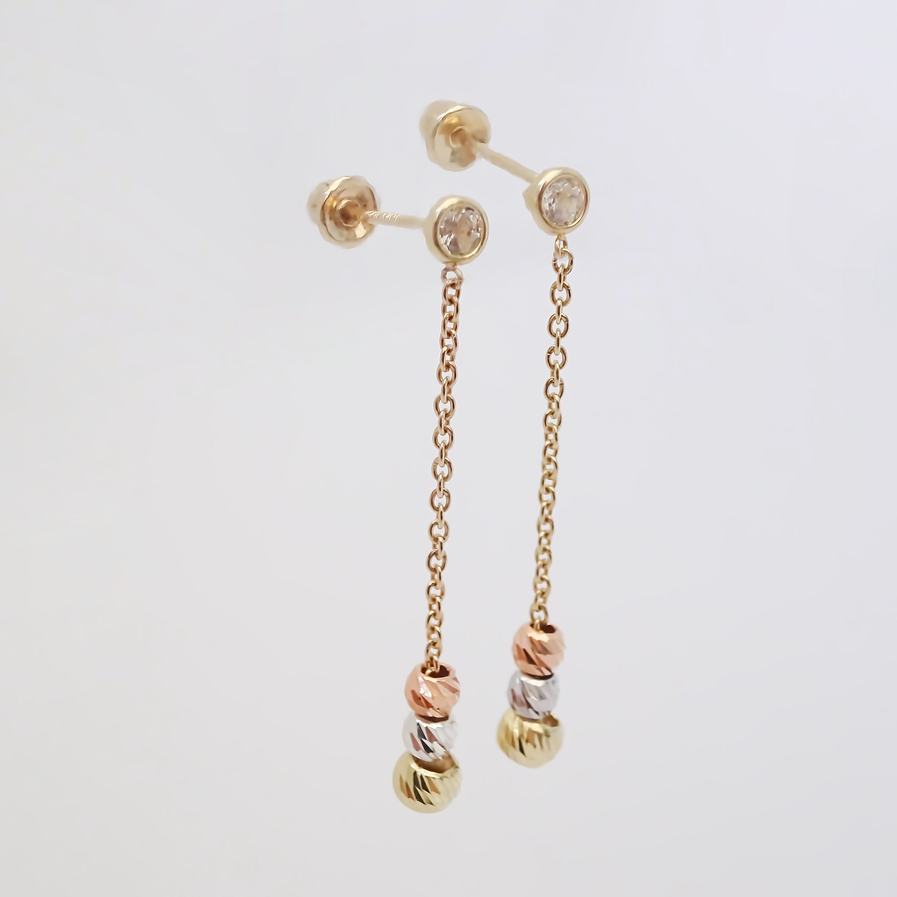 Amor Eterno - Aretes Colgantes Bisel Bolitas / Oro 10k