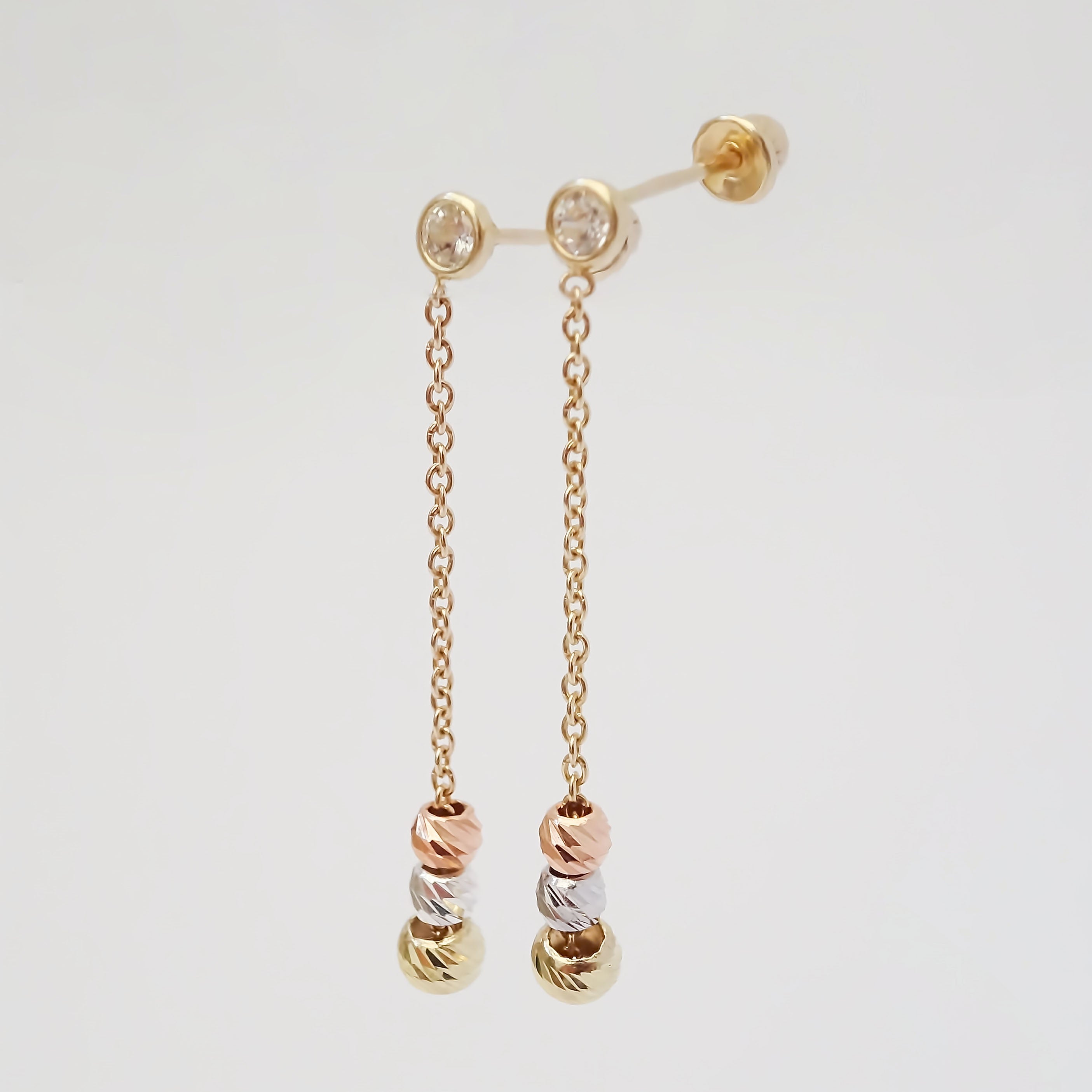 Amor Eterno - Aretes Colgantes Bisel Bolitas / Oro 10k