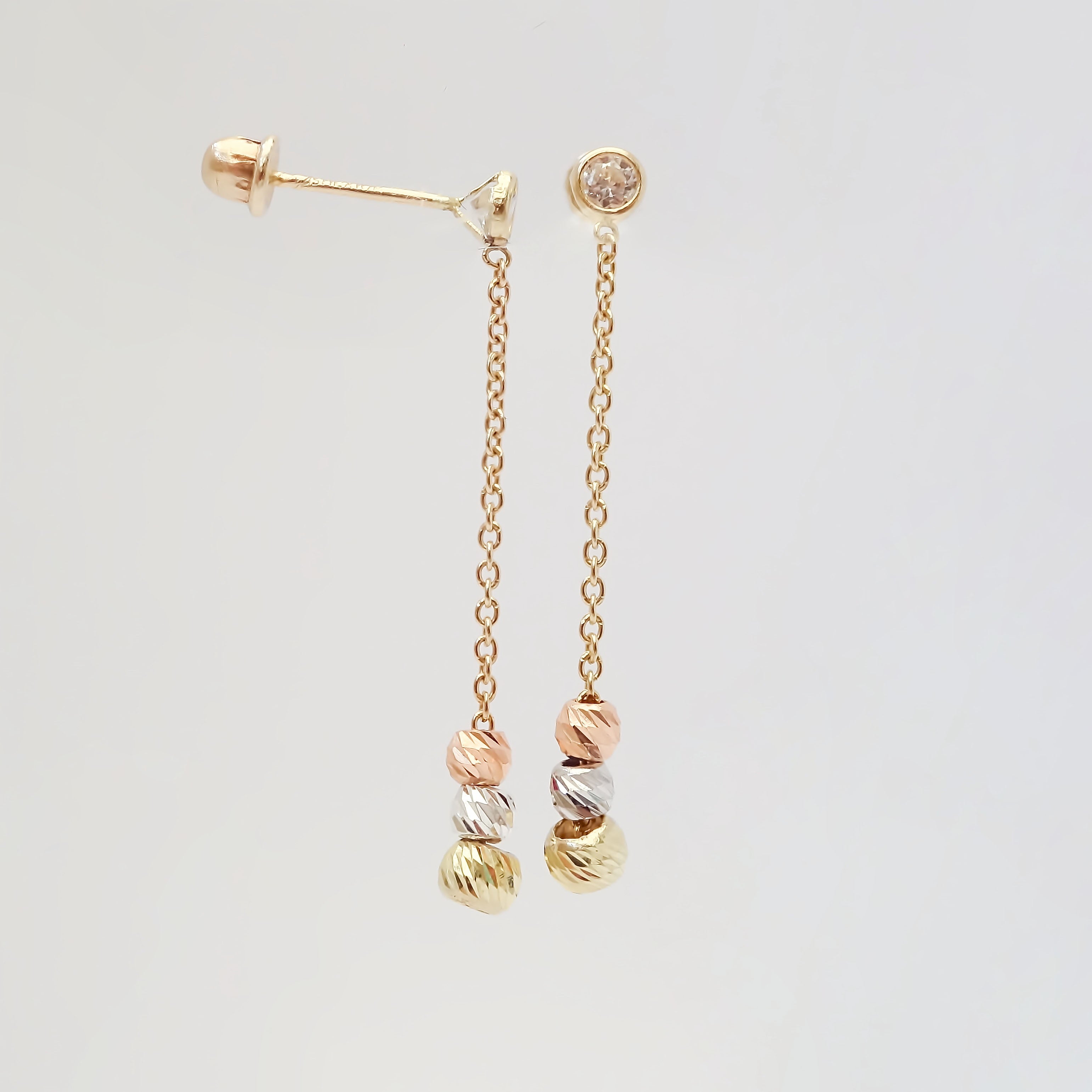 Amor Eterno - Aretes Colgantes Bisel Bolitas / Oro 10k