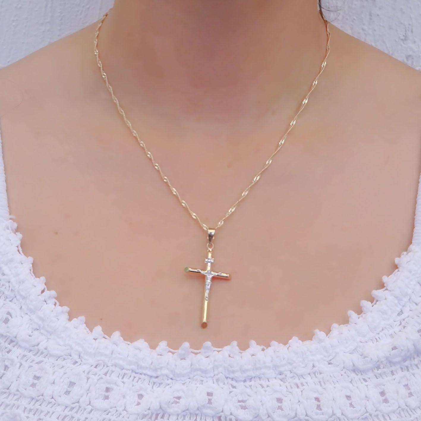Amor Eterno - Dije Cruz Crucifijo Grande / Oro 10k + Cadena
