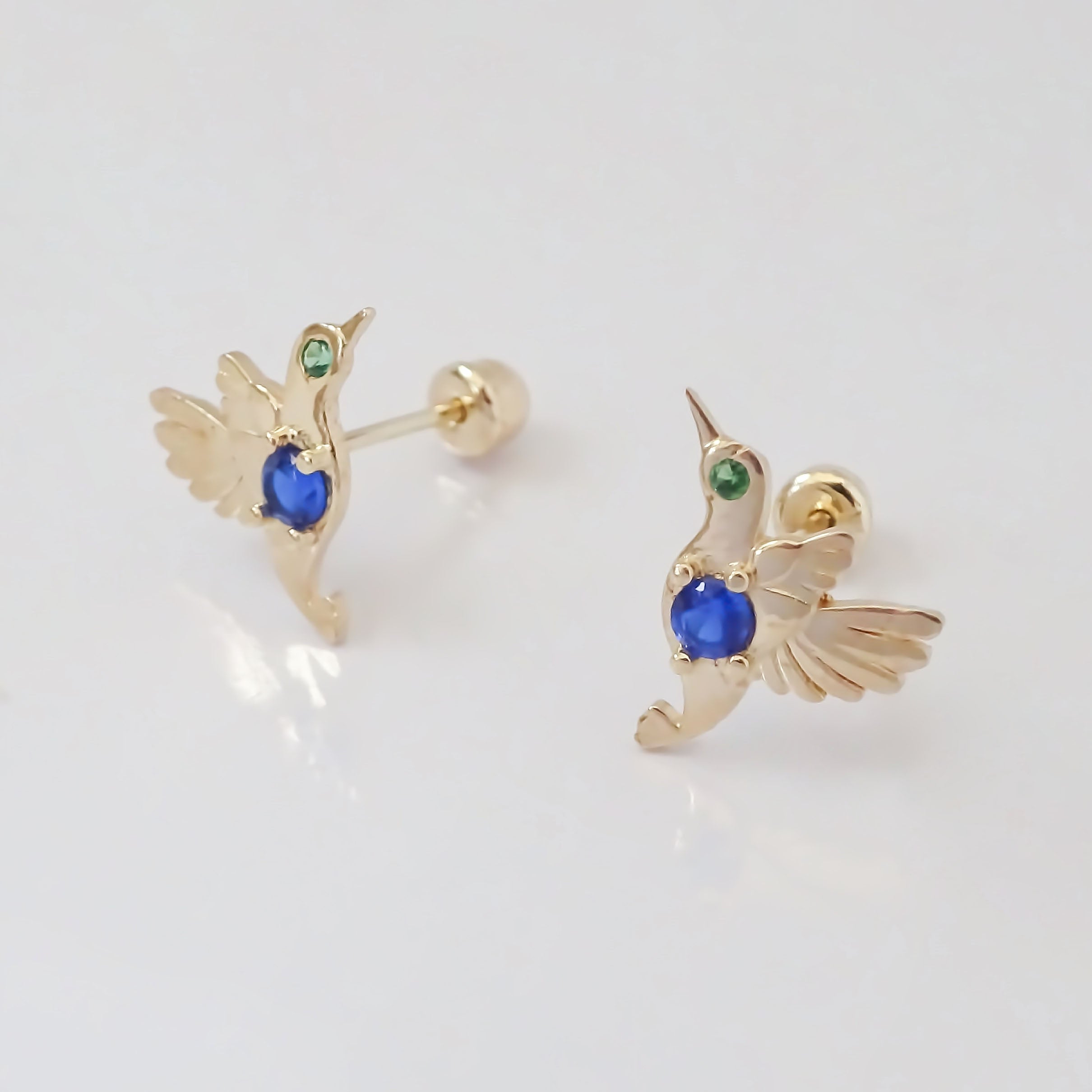 Amor Eterno - Broqueles Colibrí Talismán Aretes / Oro 10k