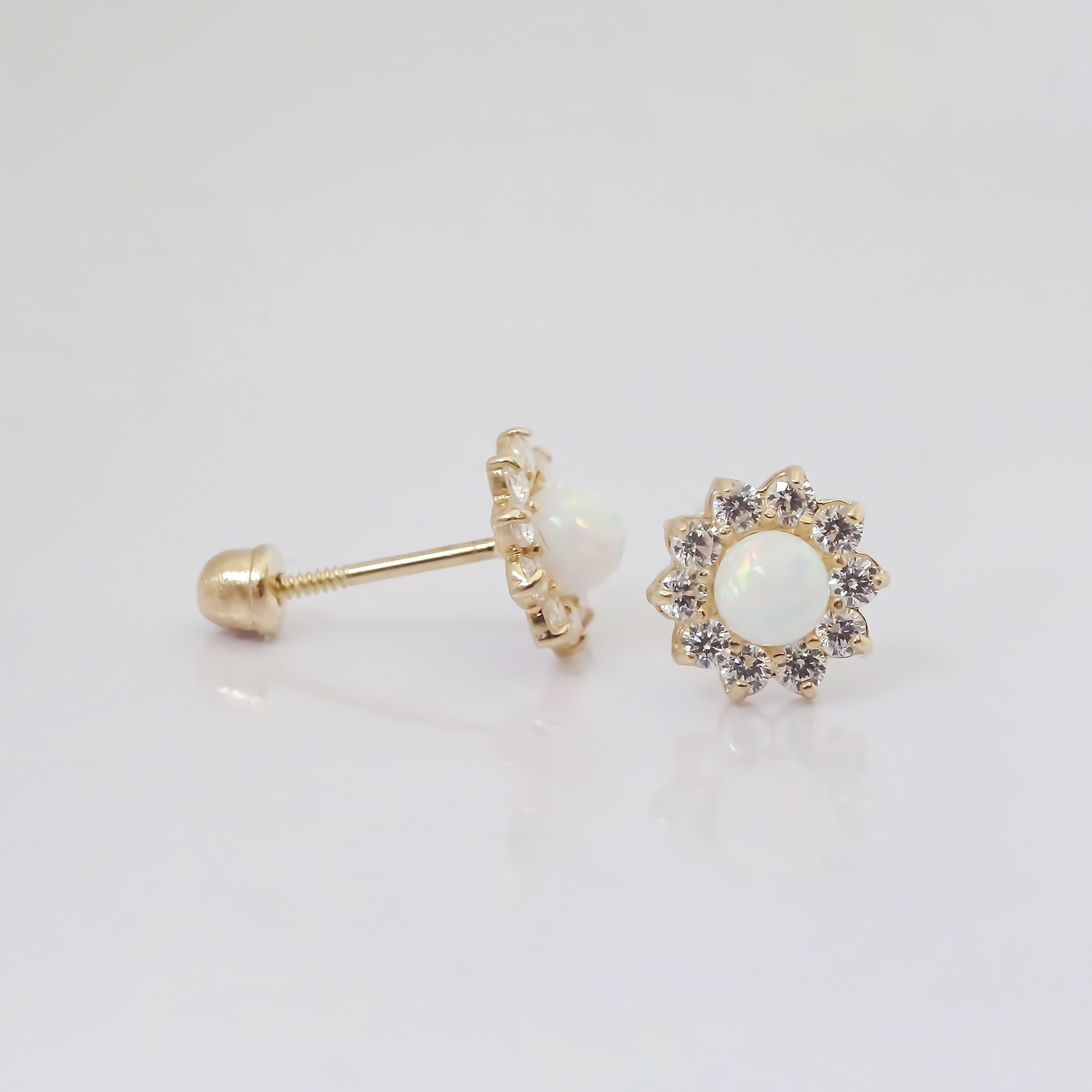 Amor Eterno - Broqueles Flor Ópalo Aretes / Oro 10k