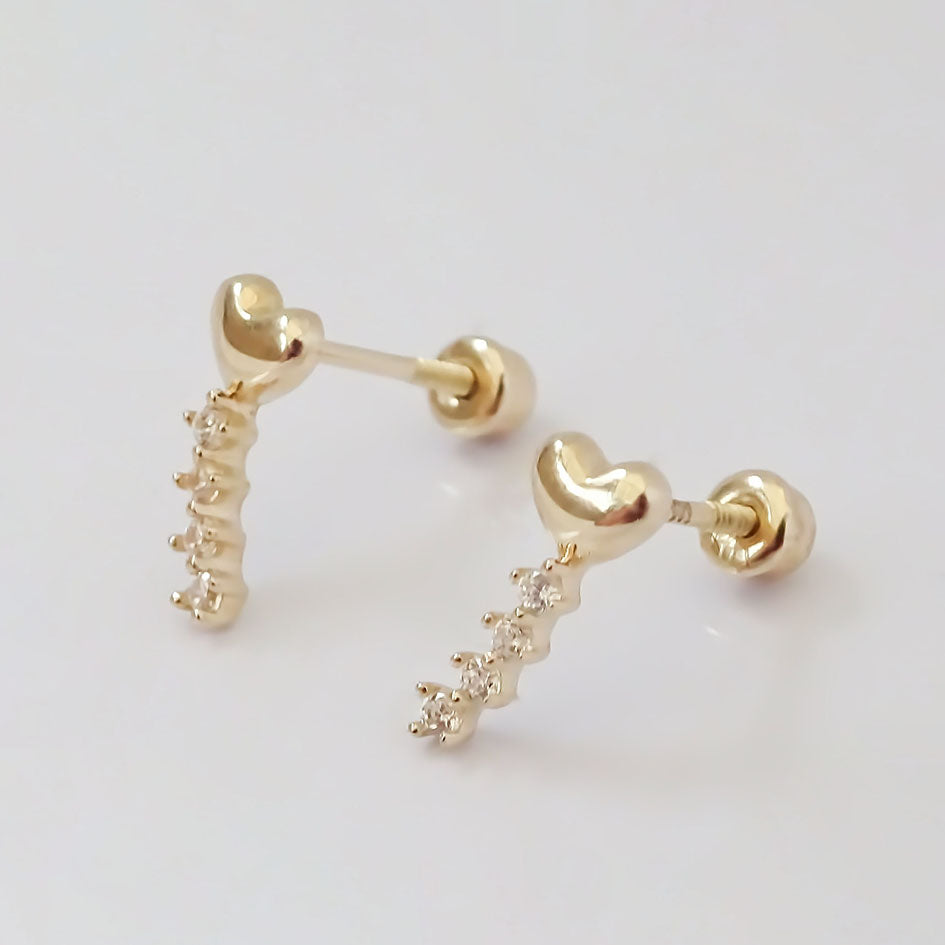 Amor Eterno - Broqueles Corazón Cometa Aretes / Oro 10k