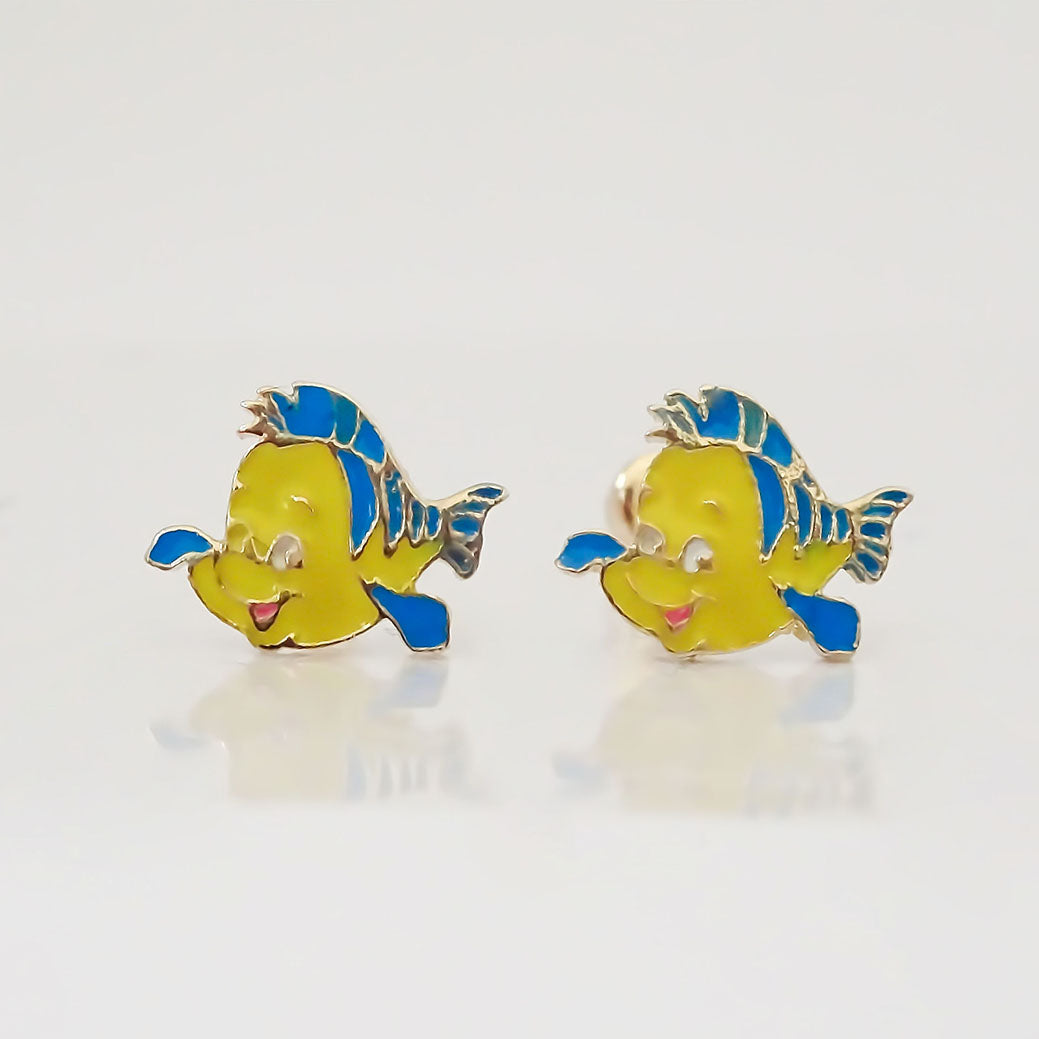 Amor Eterno - Broqueles Flounder - Sirenita Disney / Oro 10k