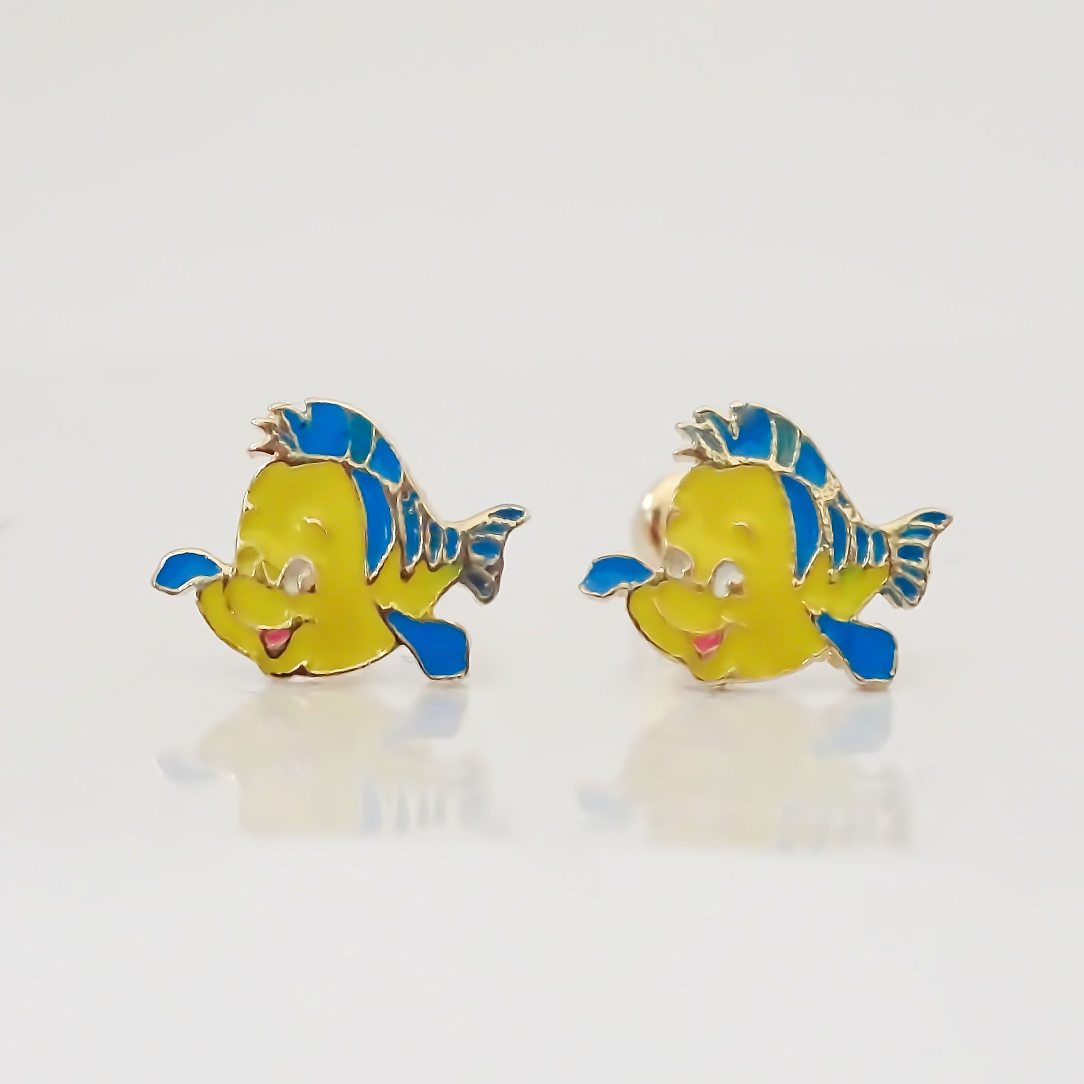 Amor Eterno - Broqueles Flounder - Sirenita Disney / Oro 10k