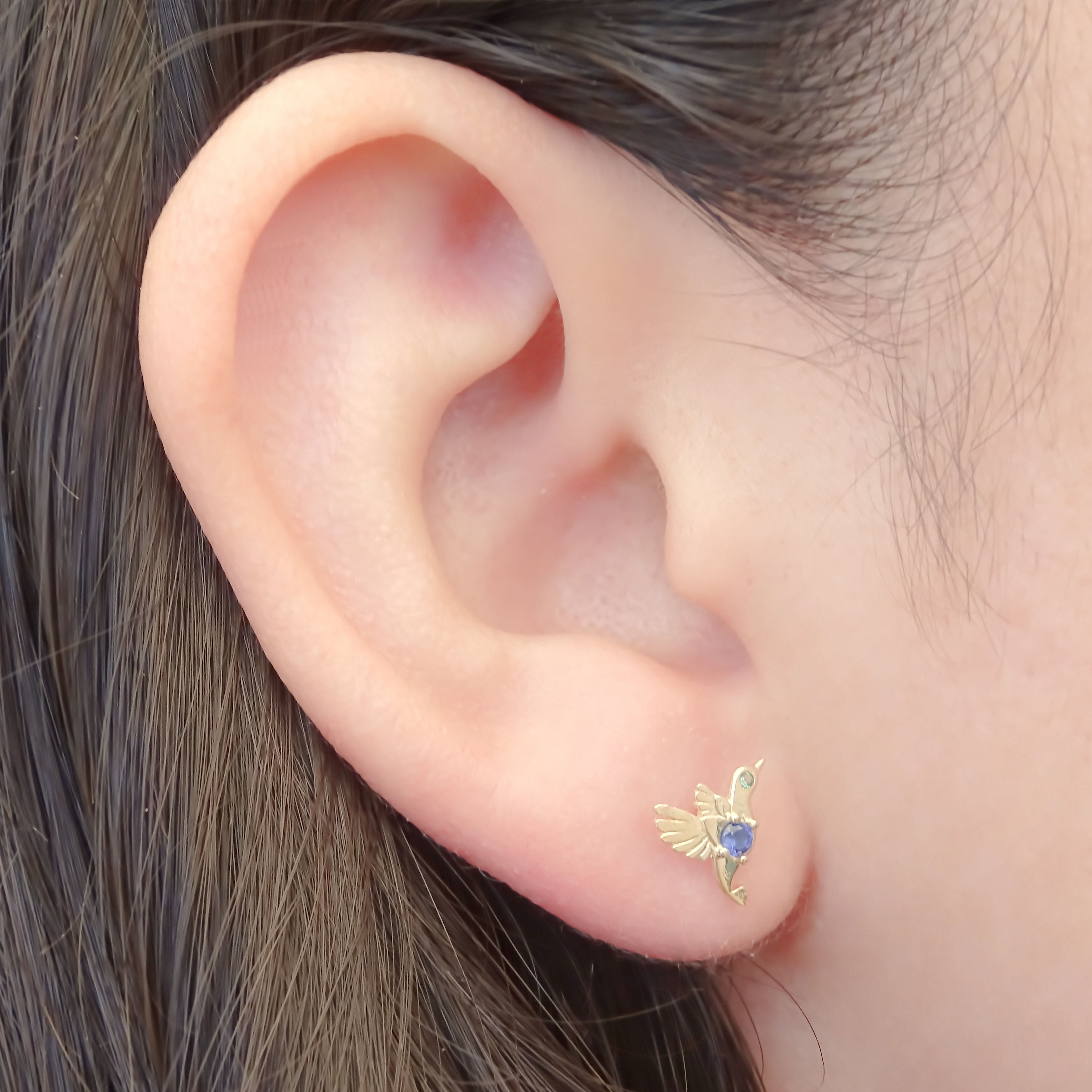 Amor Eterno - Broqueles Colibrí Talismán Aretes / Oro 10k