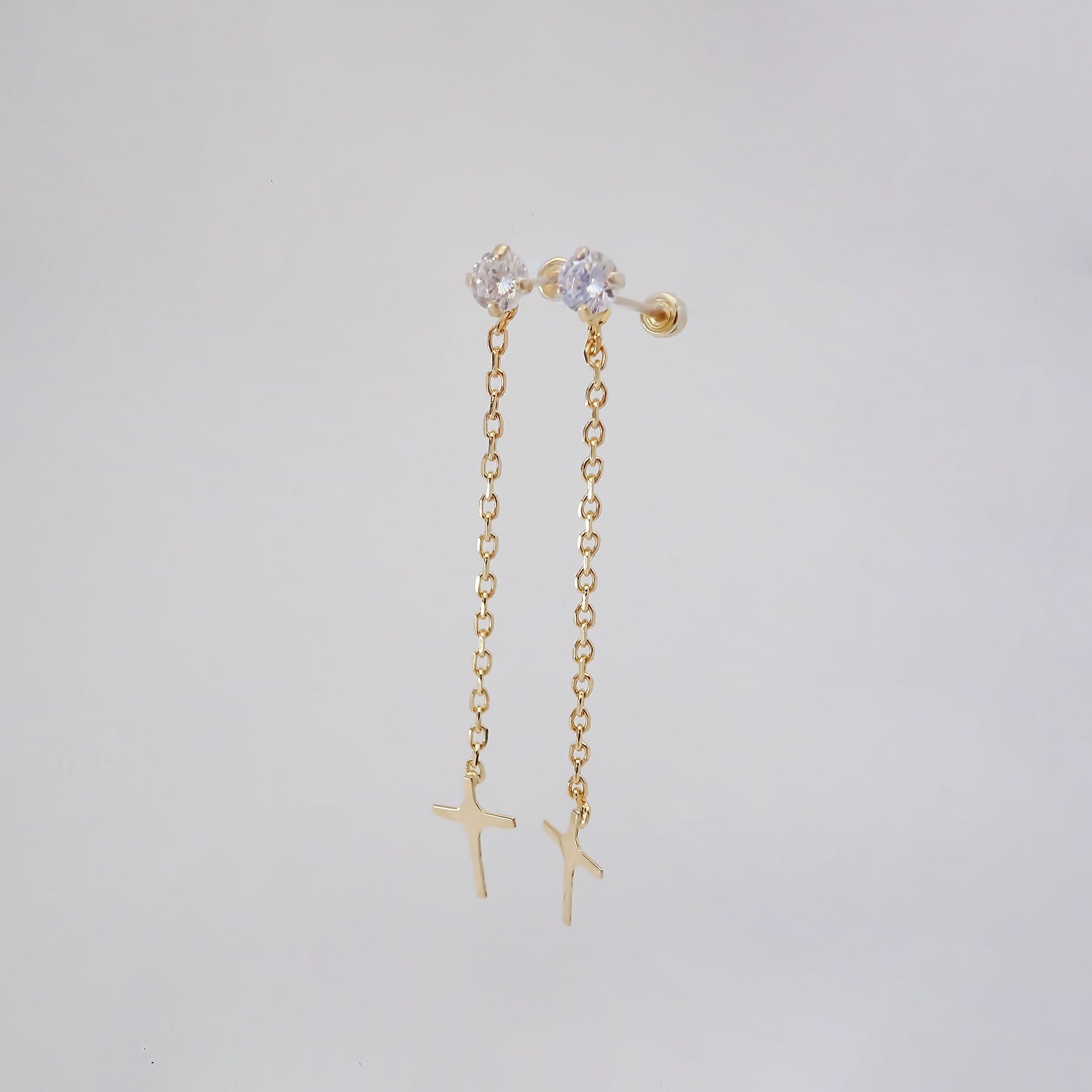 Amor Eterno - Aretes Largos / Oro Sólido 10k Cruz