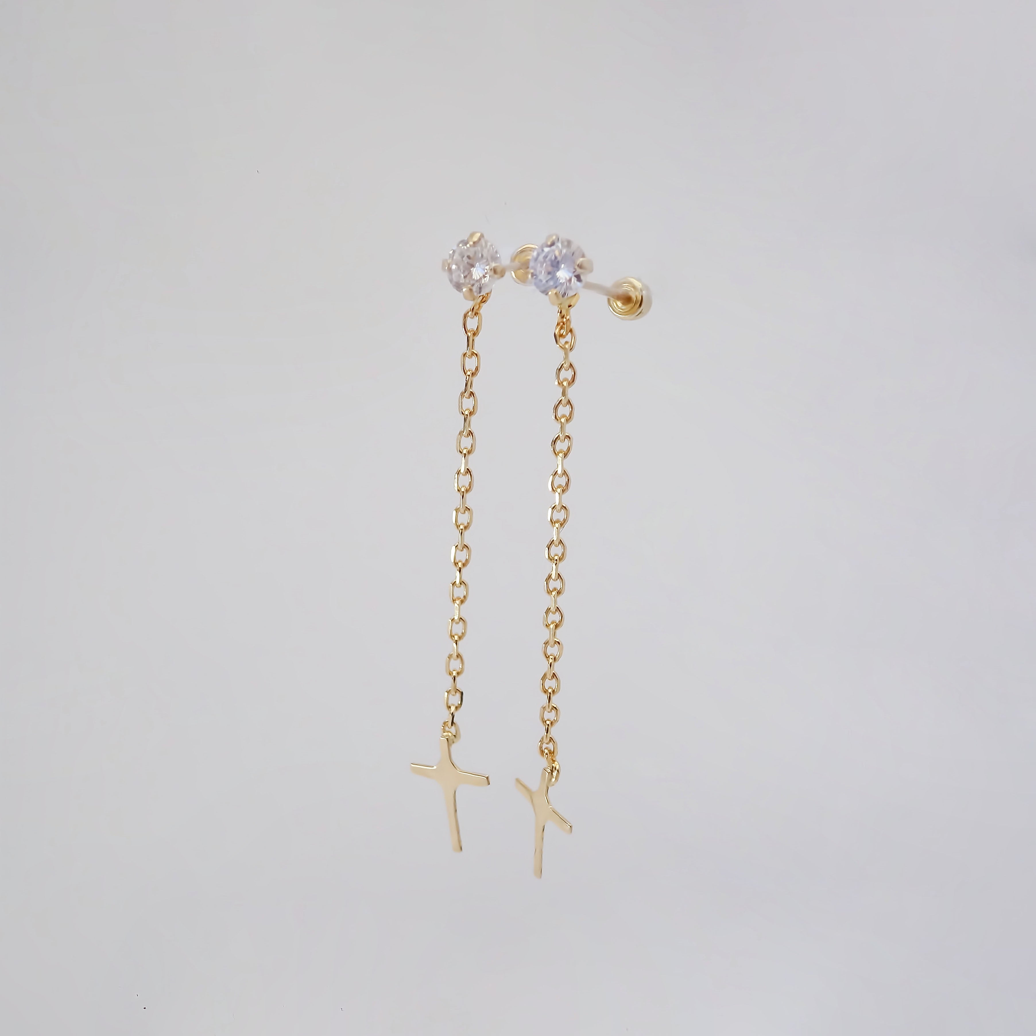 Amor Eterno - Aretes Largos / Oro Sólido 10k Cruz