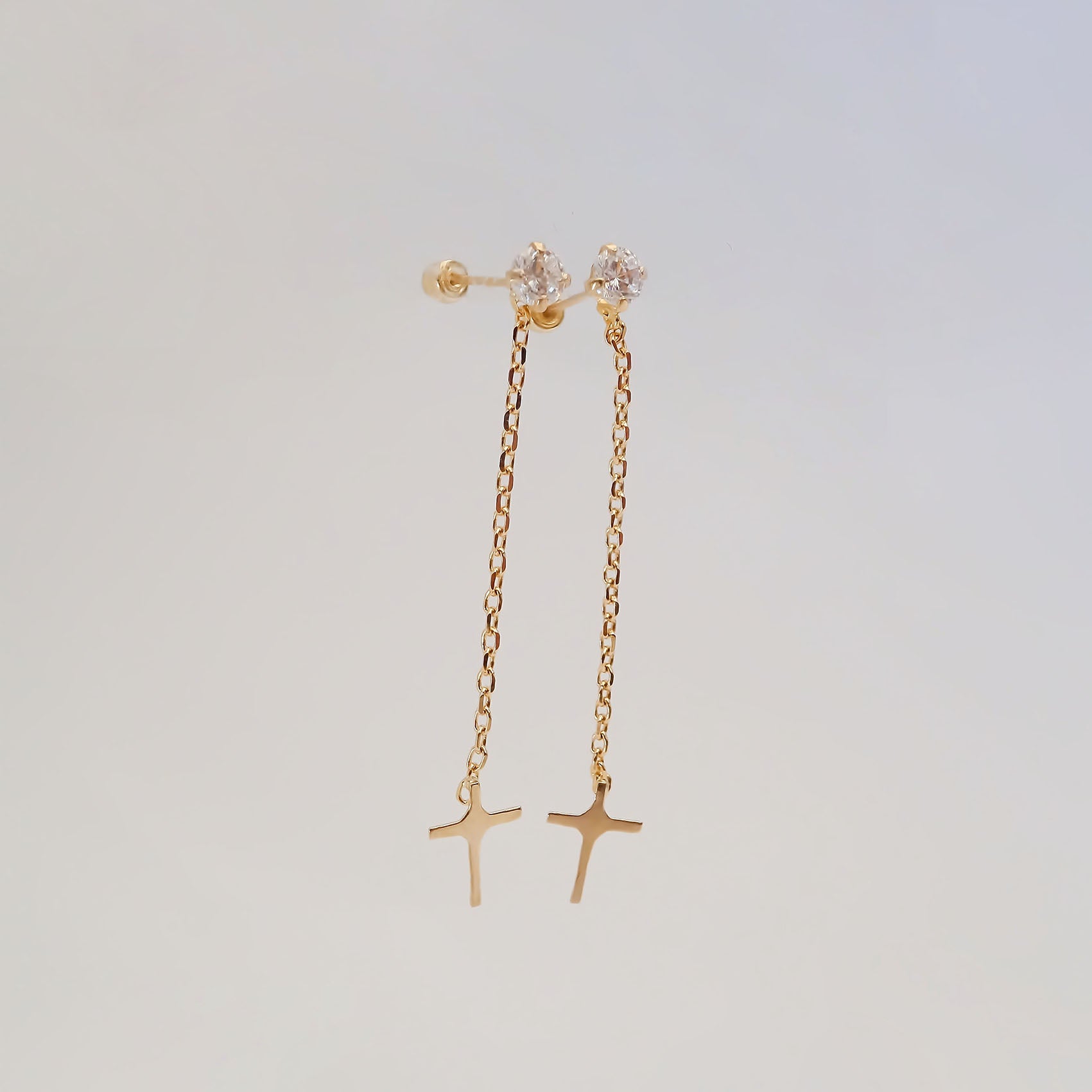 Amor Eterno - Aretes Largos / Oro Sólido 10k Cruz