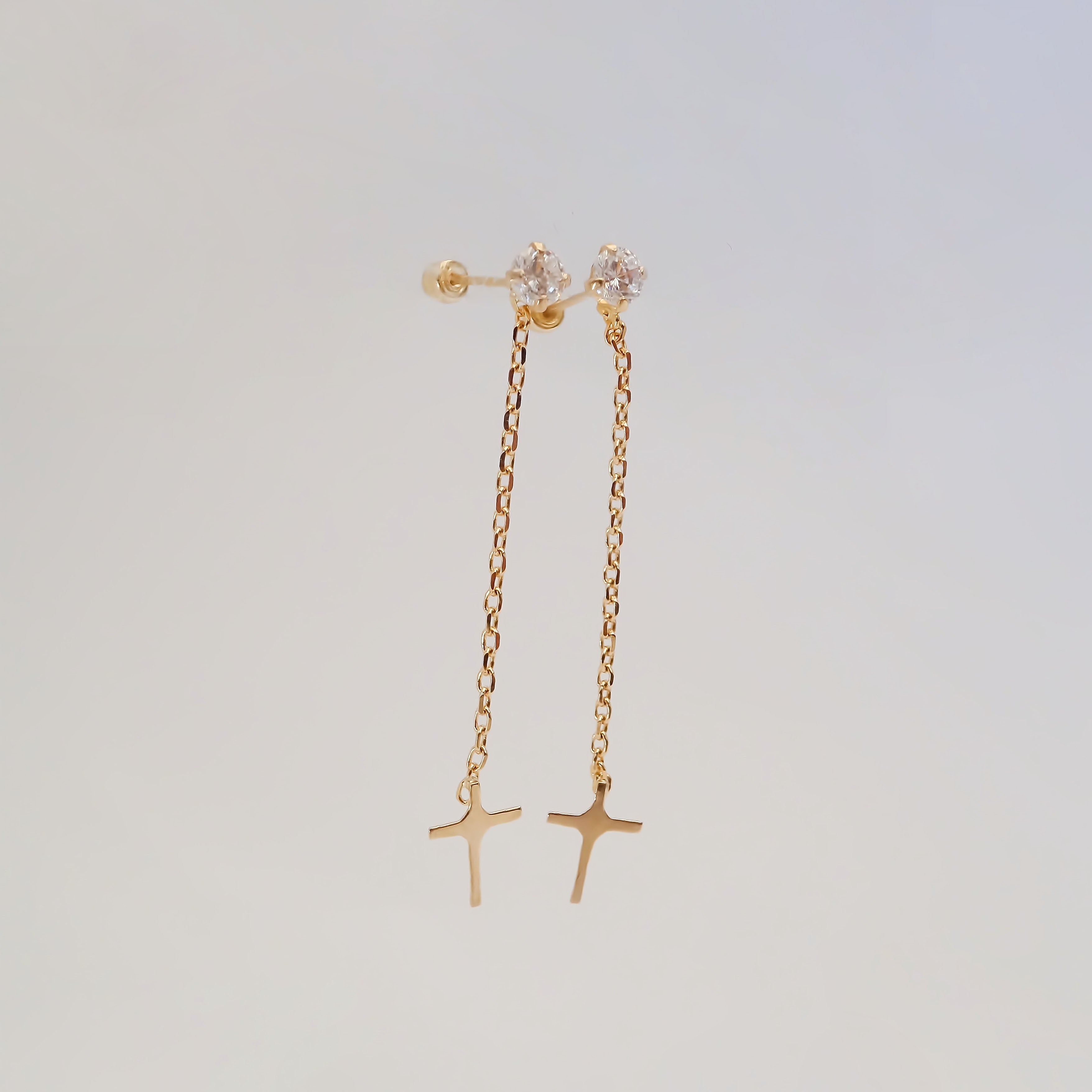 Amor Eterno - Aretes Largos / Oro Sólido 10k Cruz