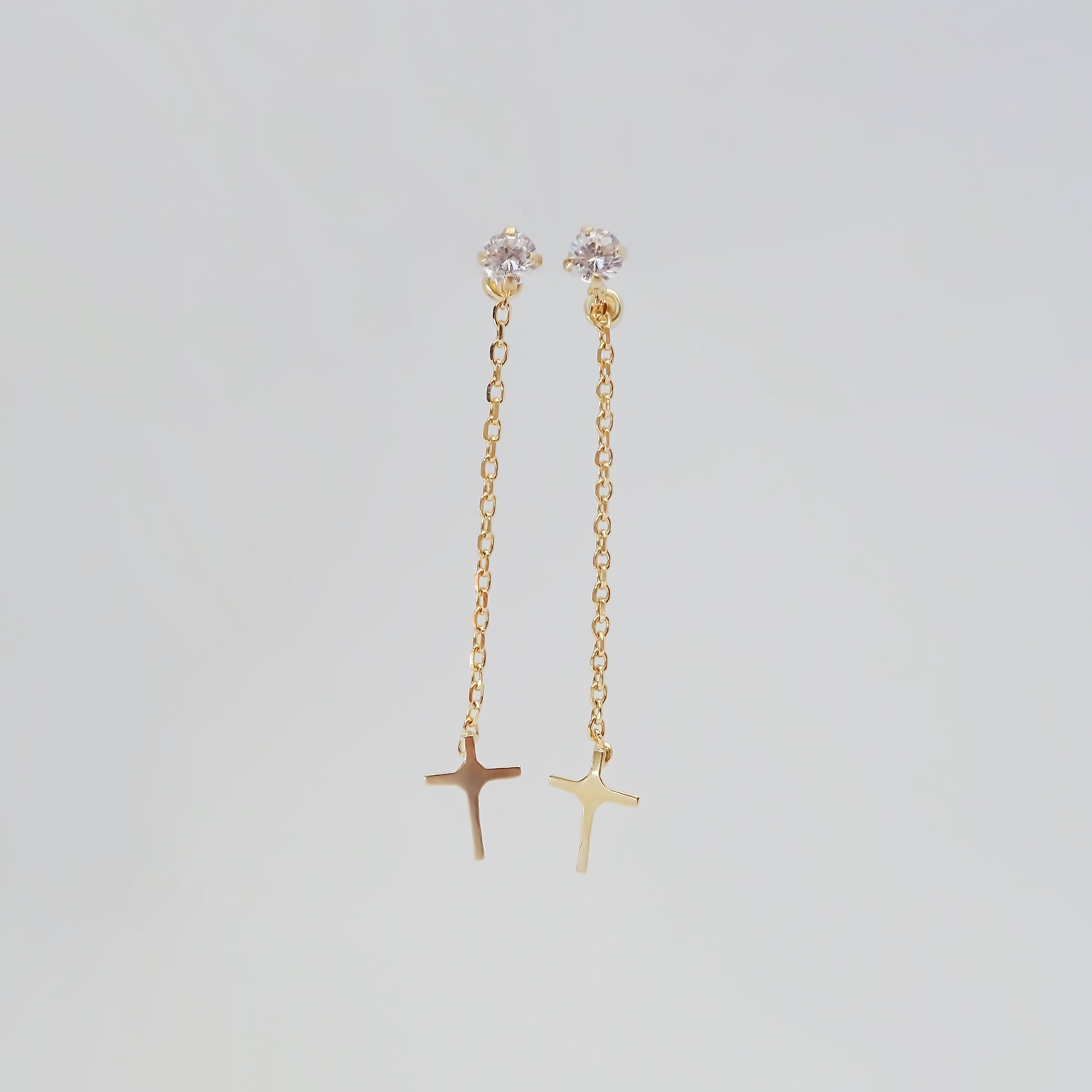 Amor Eterno - Aretes Largos / Oro Sólido 10k Cruz