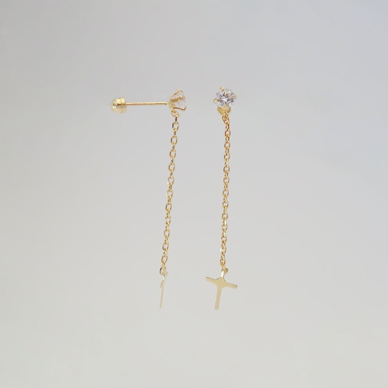 Amor Eterno - Aretes Largos / Oro Sólido 10k Cruz