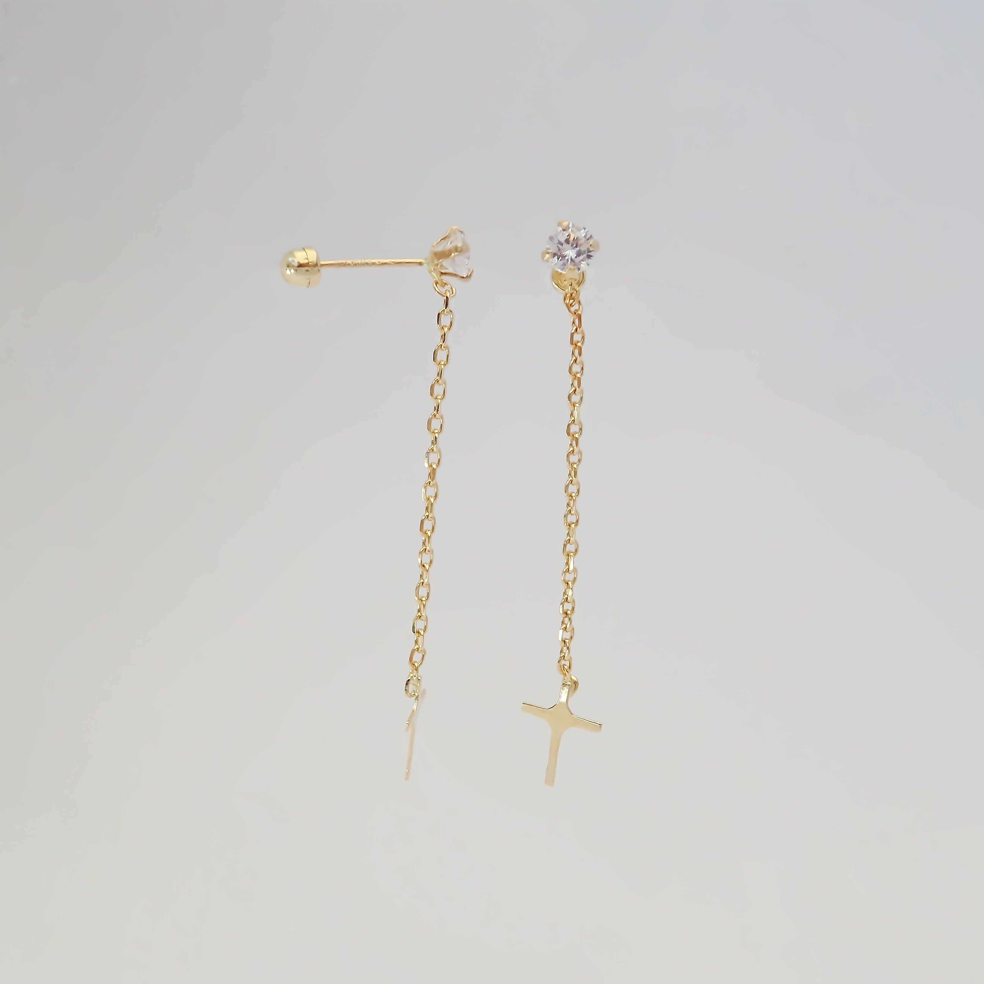 Amor Eterno - Aretes Largos / Oro Sólido 10k Cruz