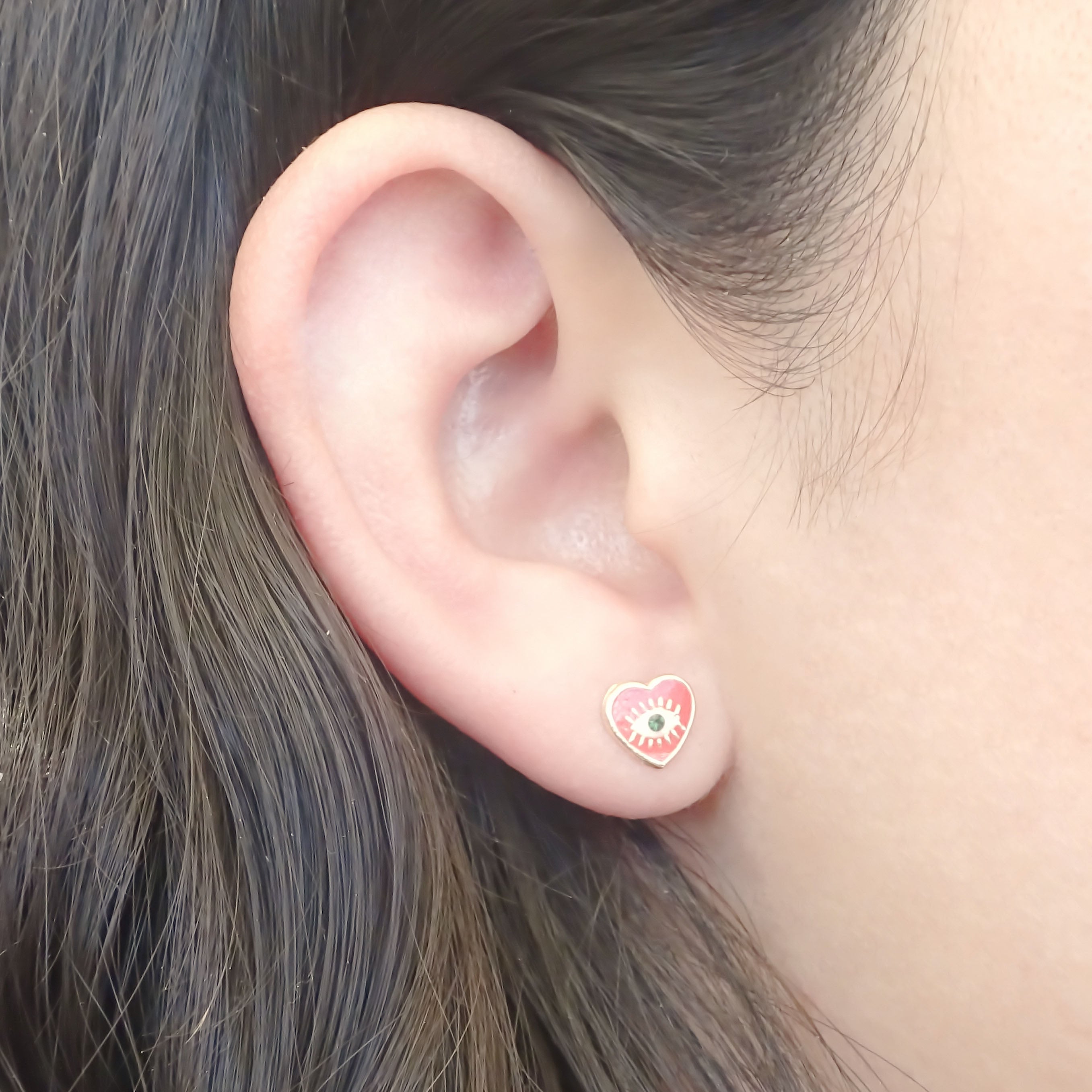 Amor Eterno - Broqueles Corazón Ojo Turco Esmaltado / 10k