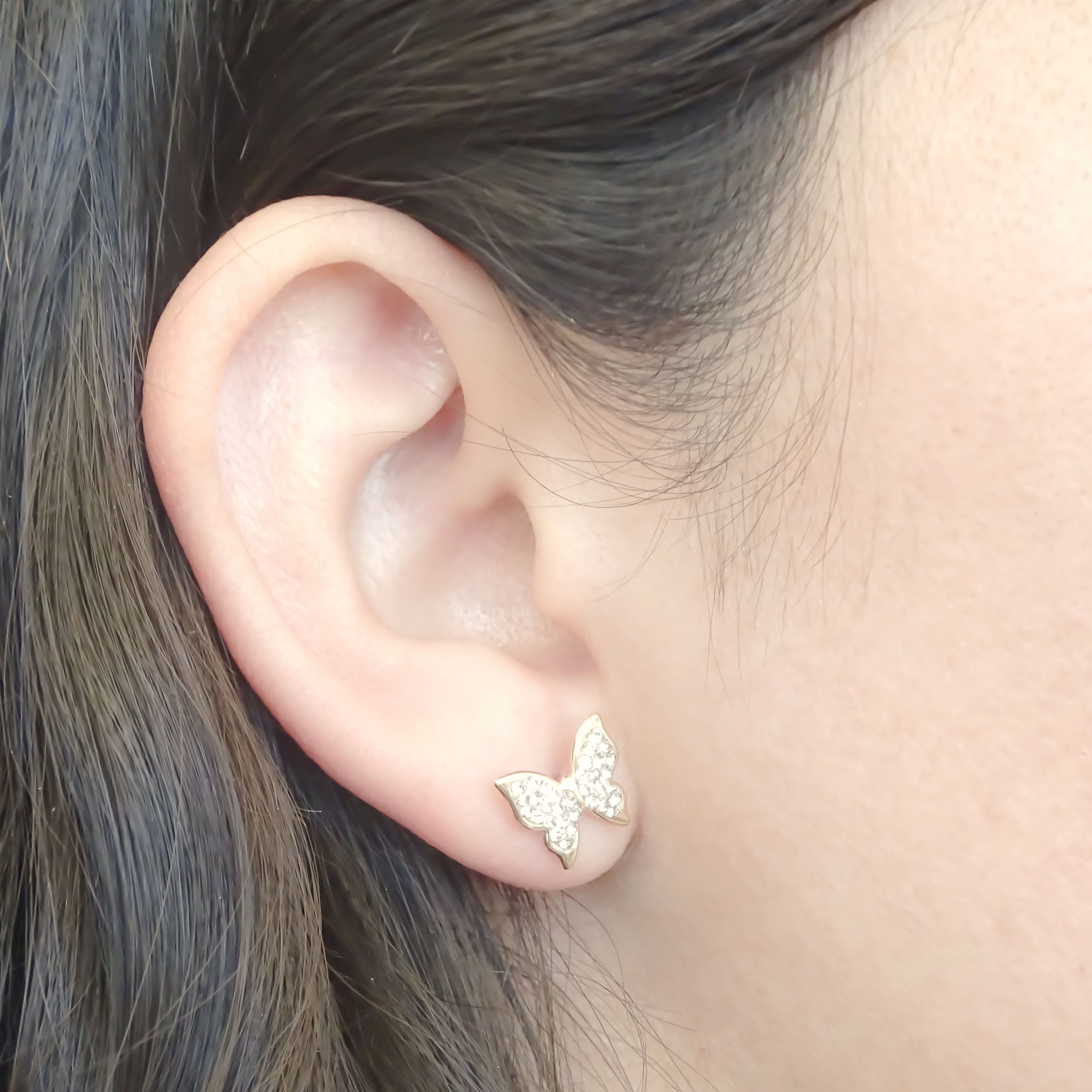 Amor Eterno - Broqueles Mariposa Diamantes / Aretes Oro 10k