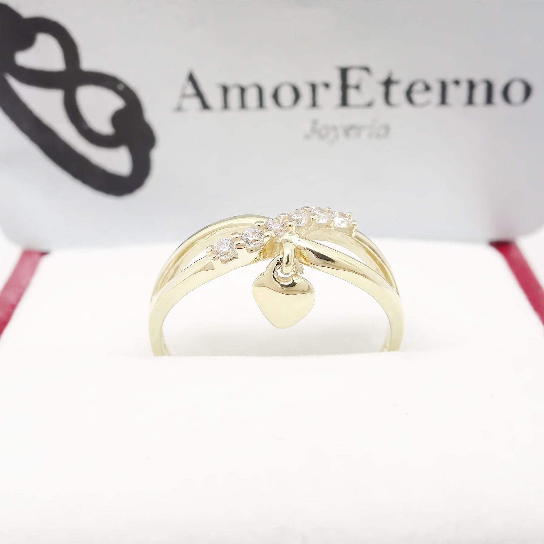 Amor Eterno - Anillo Corazón Colgante / Oro Sólido 10k