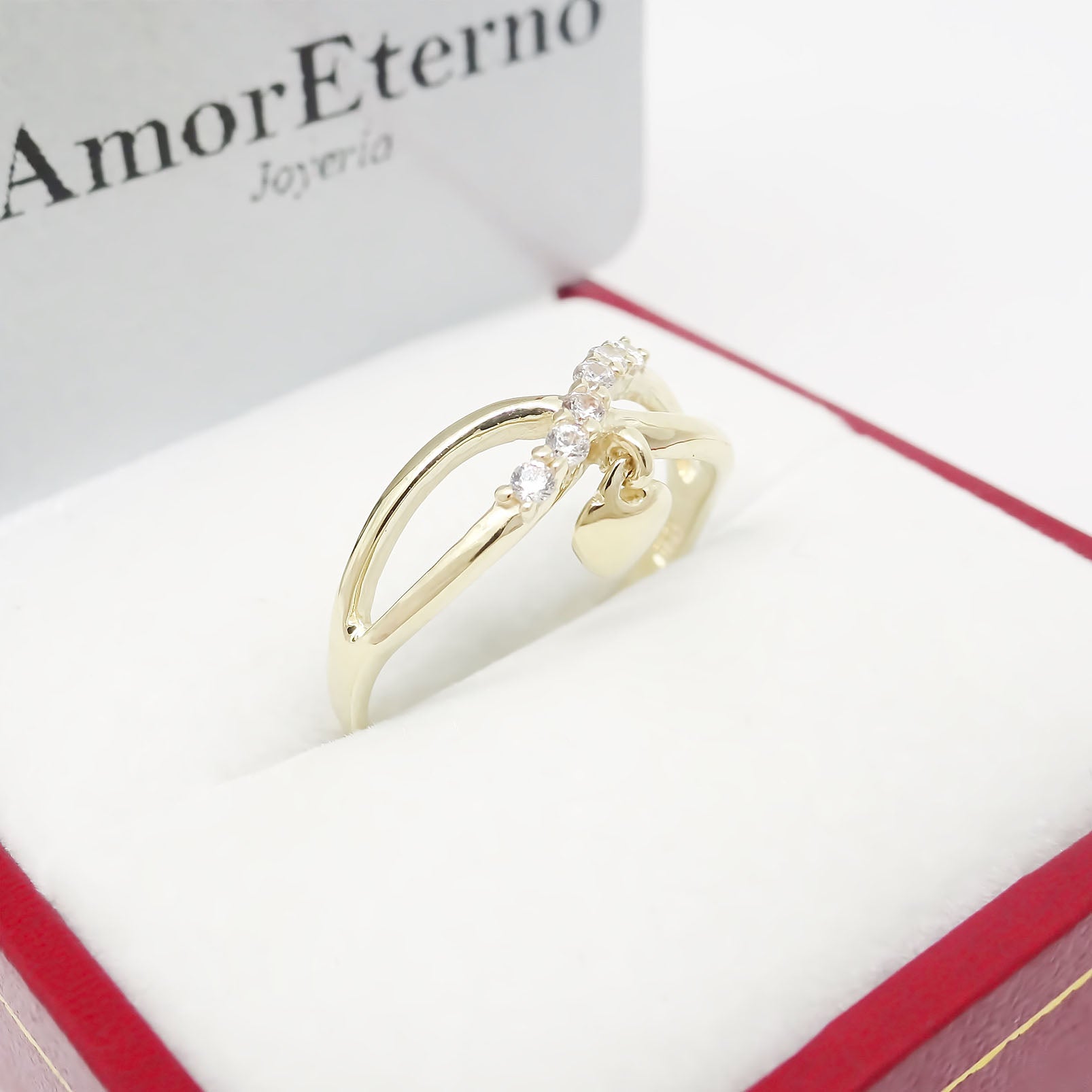 Amor Eterno - Anillo Corazón Colgante / Oro Sólido 14K
