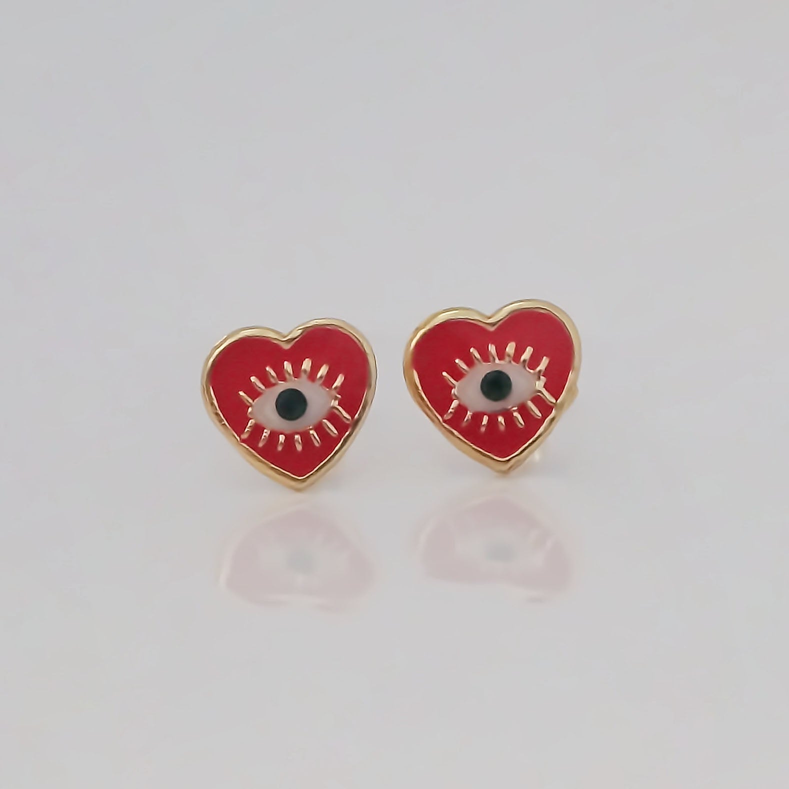 Amor Eterno - Broqueles Corazón Ojo Turco Esmaltado / 10k