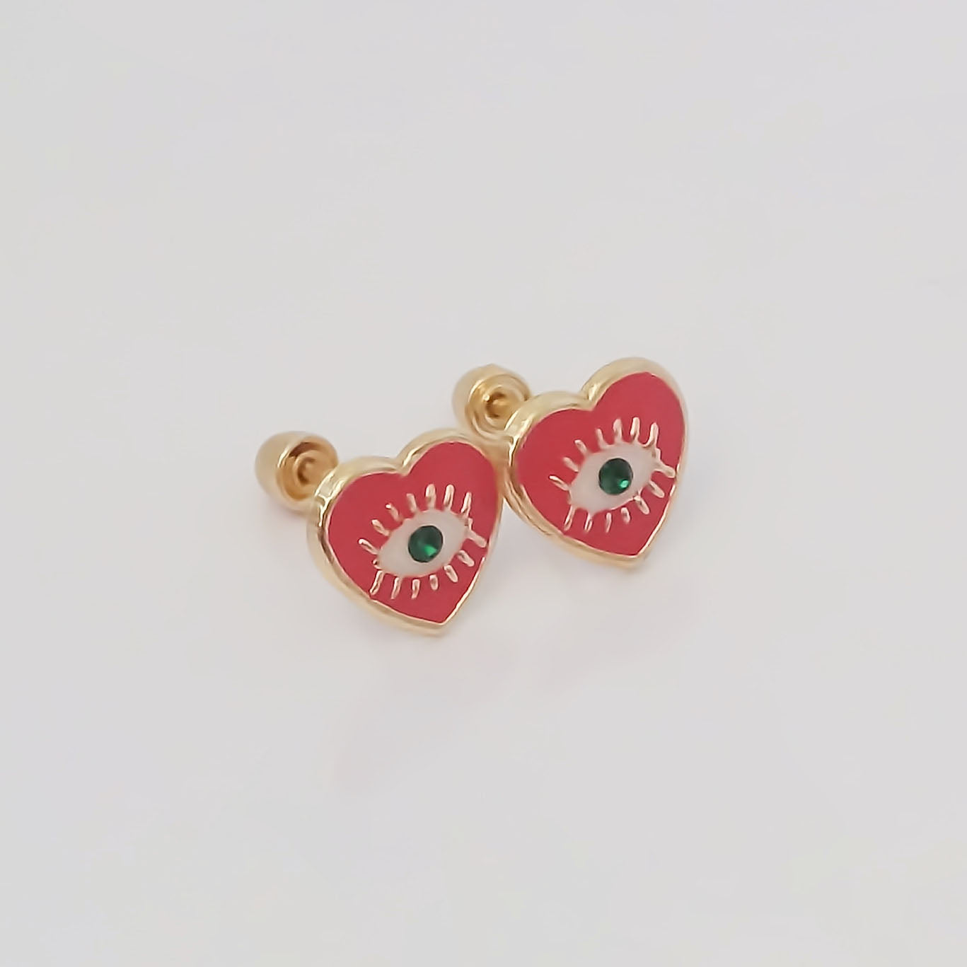 Amor Eterno - Broqueles Corazón Ojo Turco Esmaltado / 10k