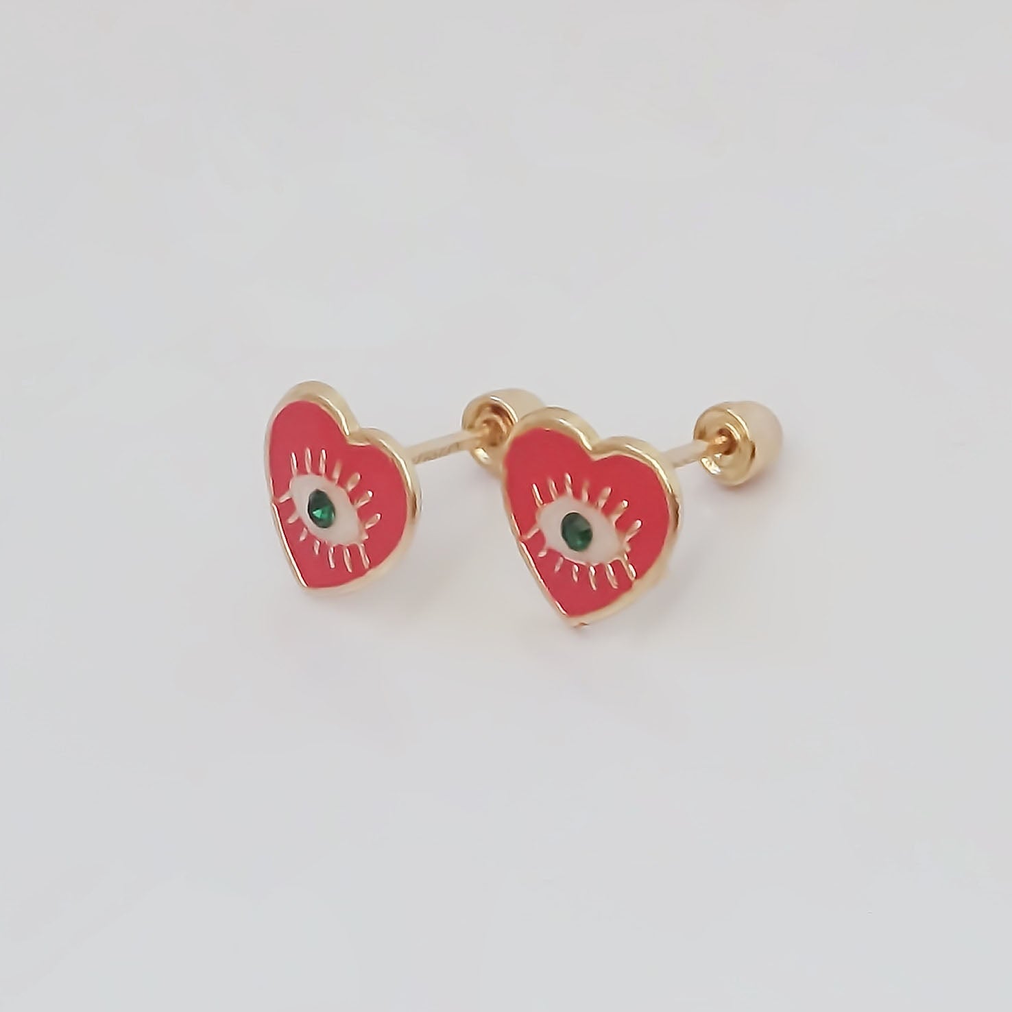 Amor Eterno - Broqueles Corazón Ojo Turco Esmaltado / 10k
