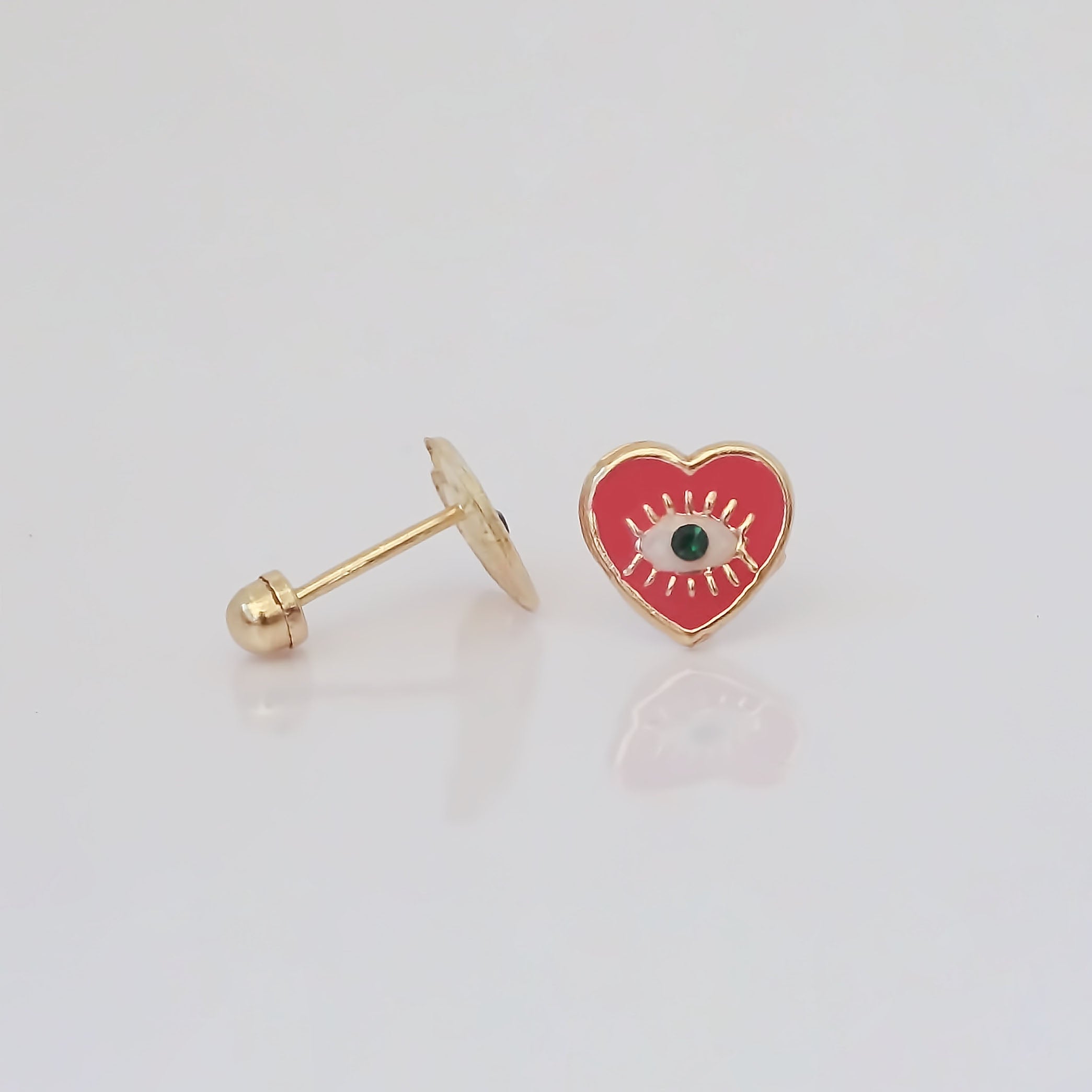 Amor Eterno - Broqueles Corazón Ojo Turco Esmaltado / 10k
