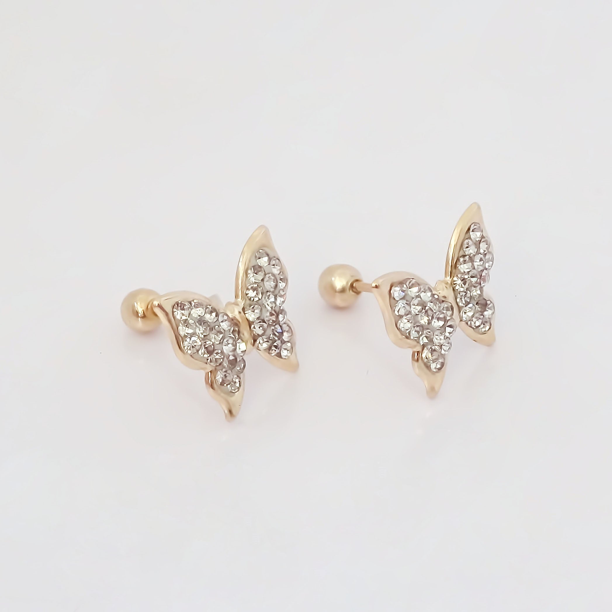 Amor Eterno - Broqueles Mariposa Diamantes / Aretes Oro 10k