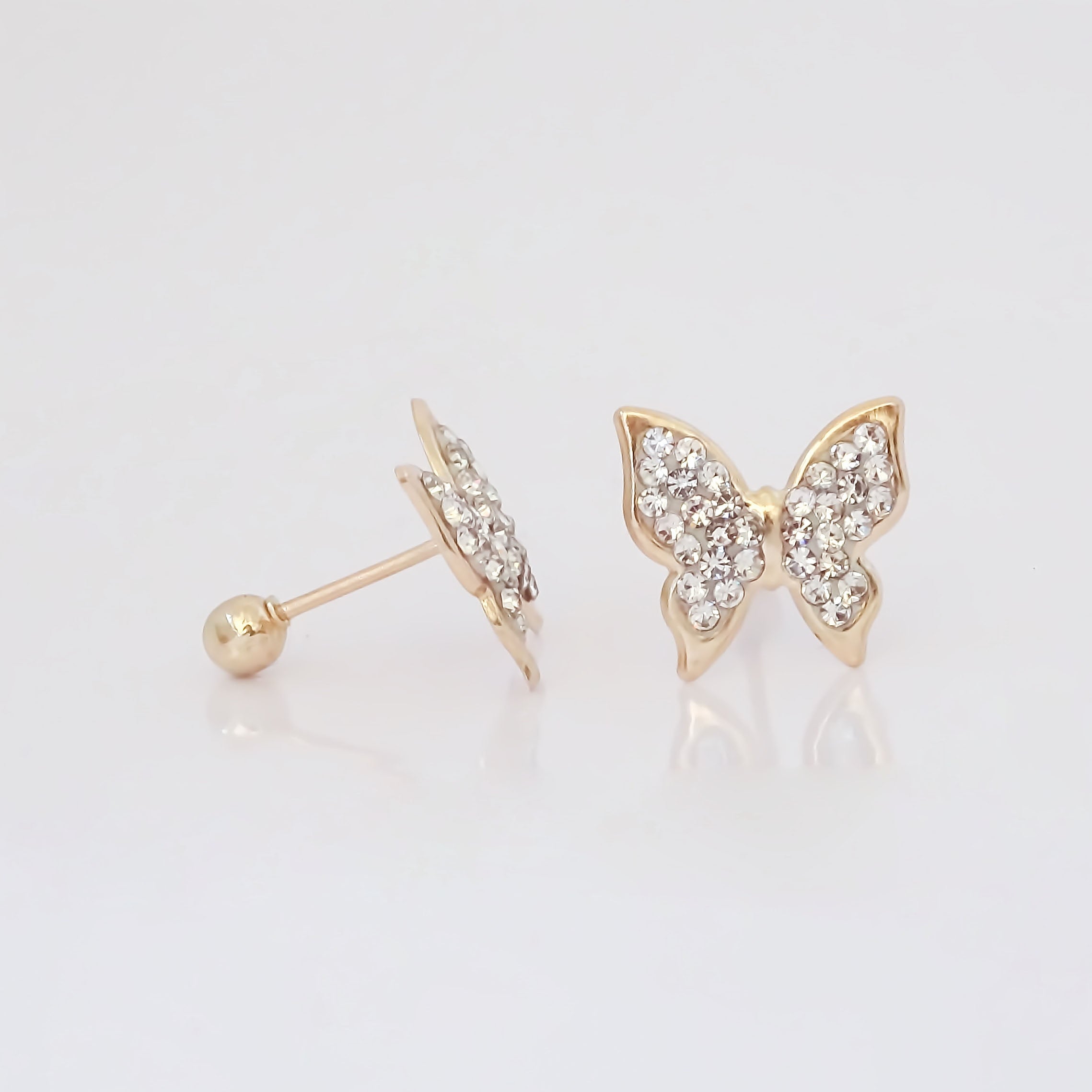 Amor Eterno - Broqueles Mariposa Diamantes / Aretes Oro 10k