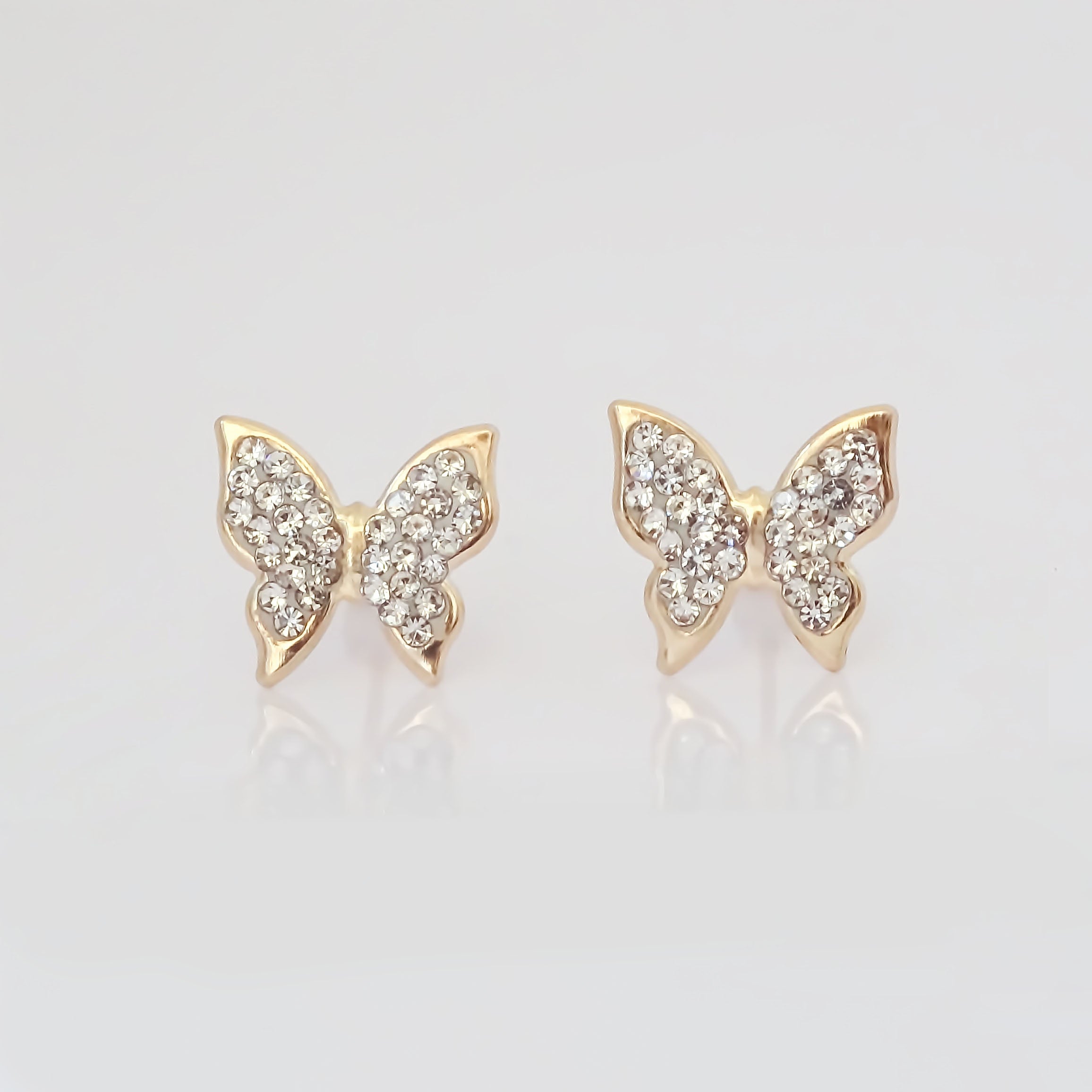 Amor Eterno - Broqueles Mariposa Diamantes / Aretes Oro 10k