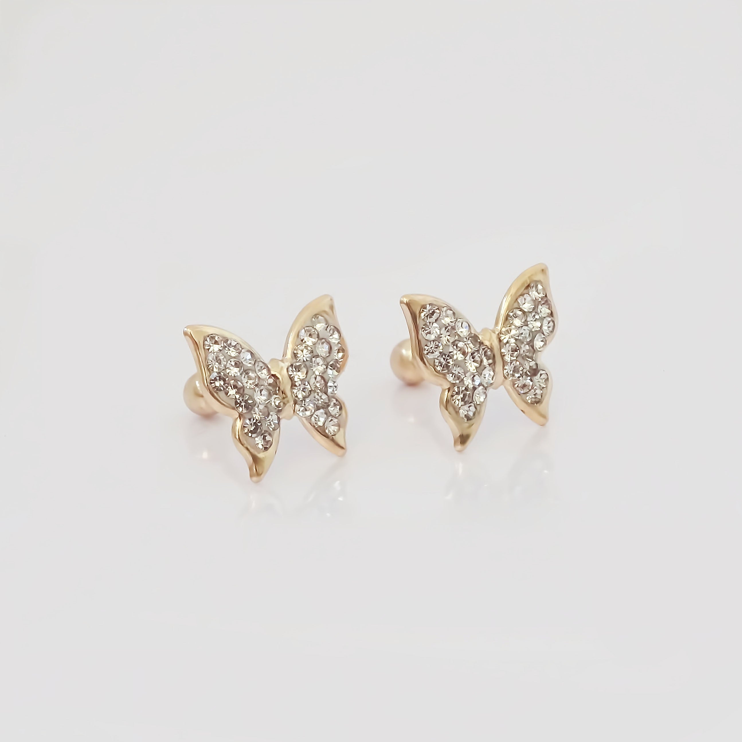 Amor Eterno - Broqueles Mariposa Diamantes / Aretes Oro 10k