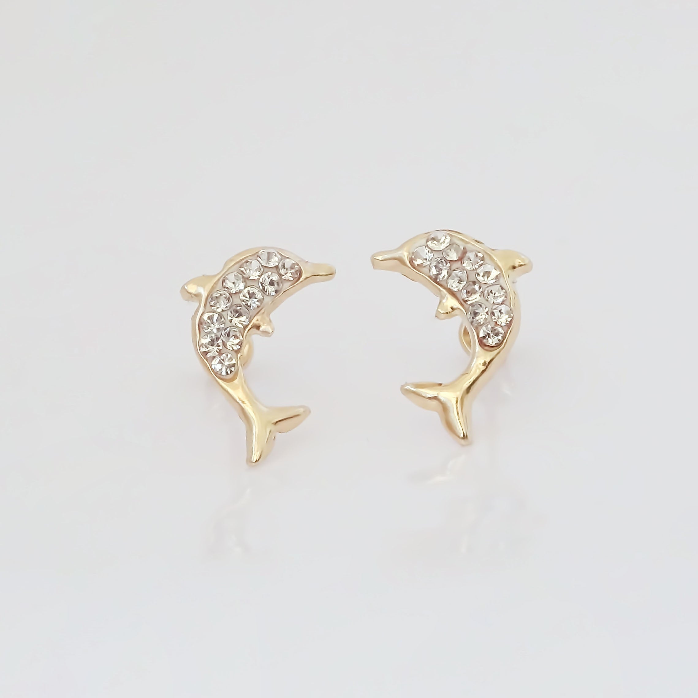 Amor Eterno - Broqueles Aretes Delfín Diamantes / Oro 10k
