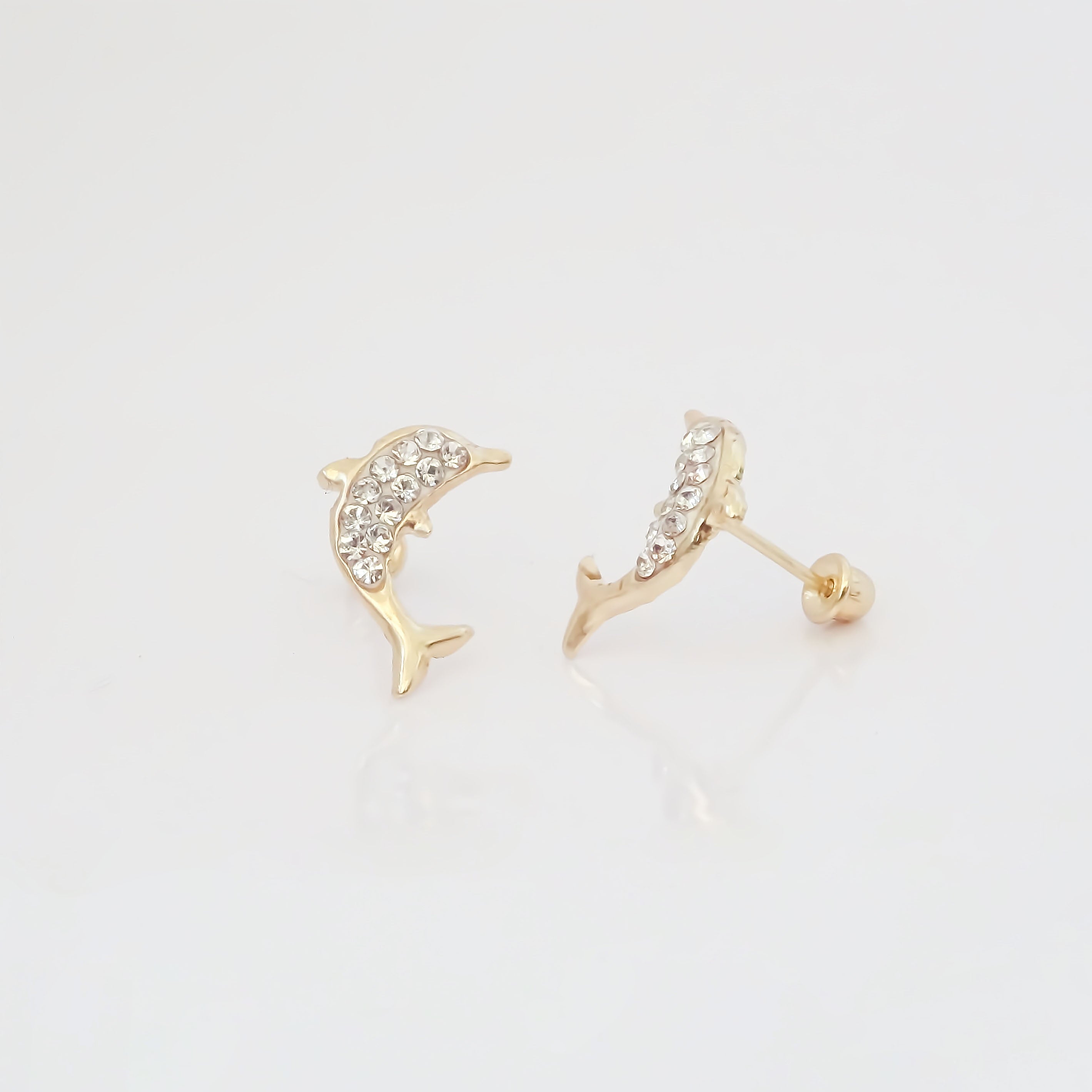 Amor Eterno - Broqueles Aretes Delfín Diamantes / Oro 10k