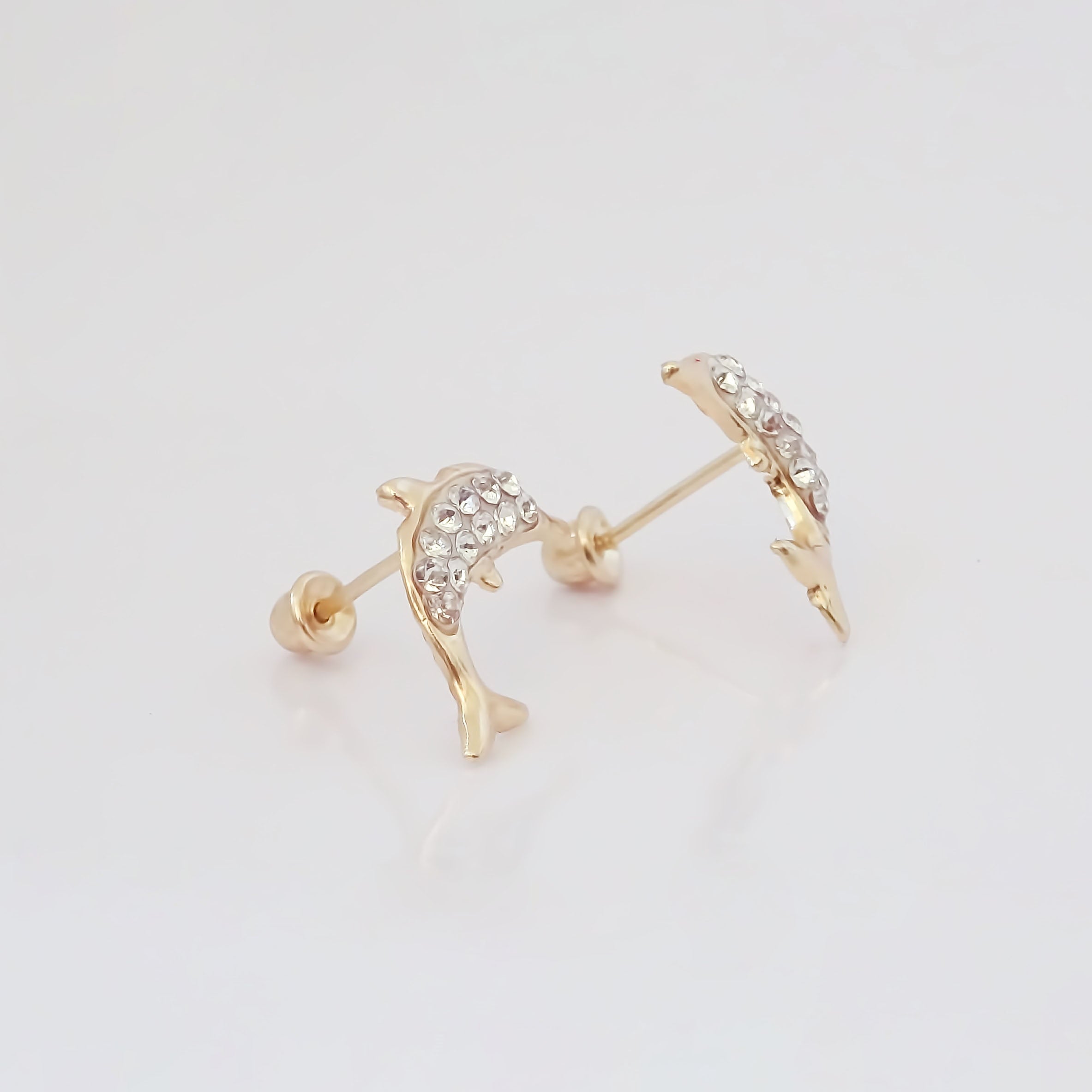 Amor Eterno - Broqueles Aretes Delfín Diamantes / Oro 10k